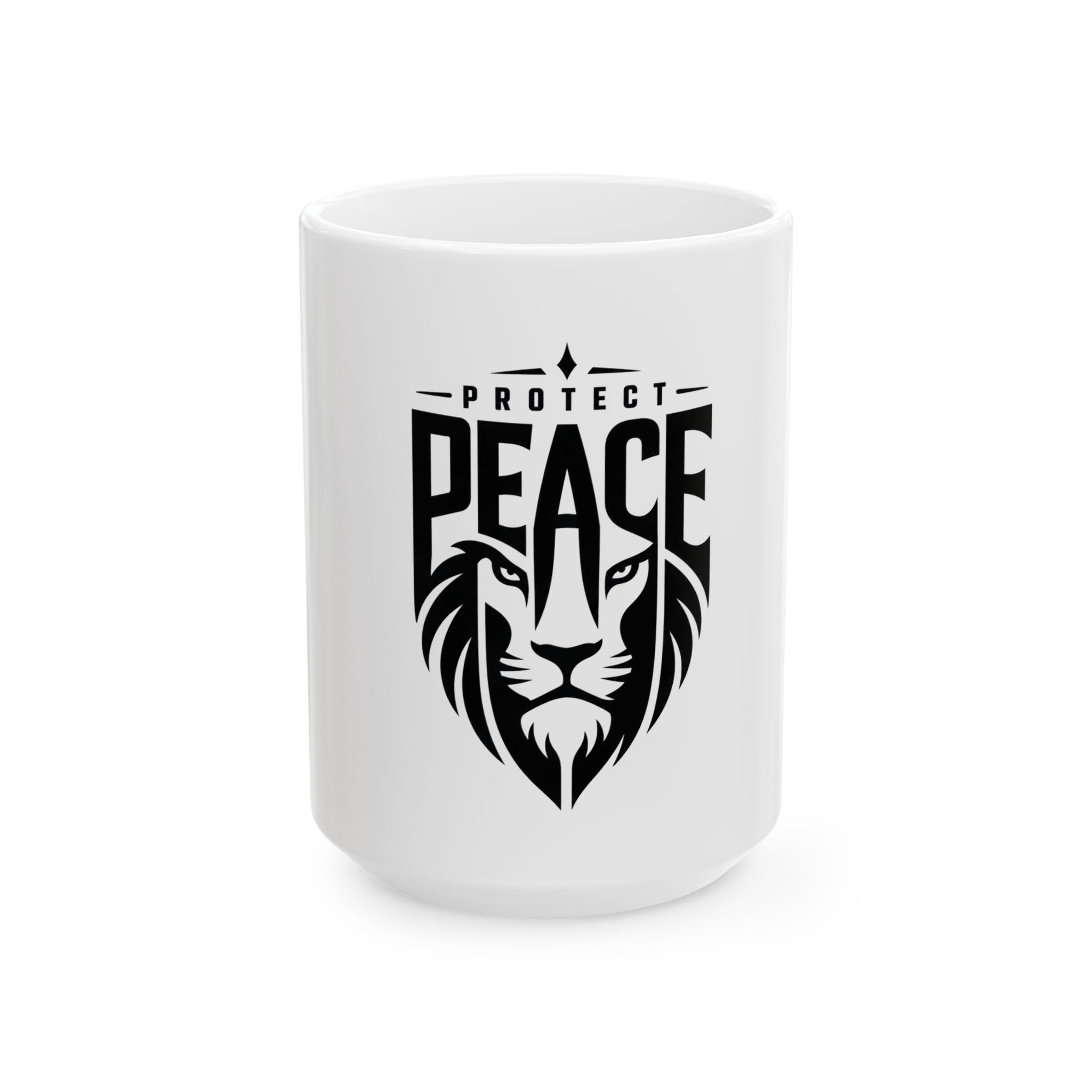 Protect Peace Lion Ceramic Mug — 'Protect Peace' Inspirational Coffee Cup (11oz & 15oz)