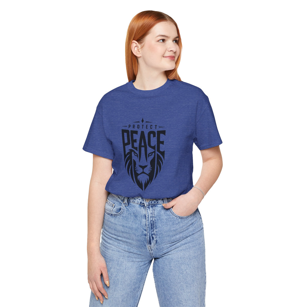 Protect Peace Lion T-Shirt — Graphic Tee with Lion Shield Design