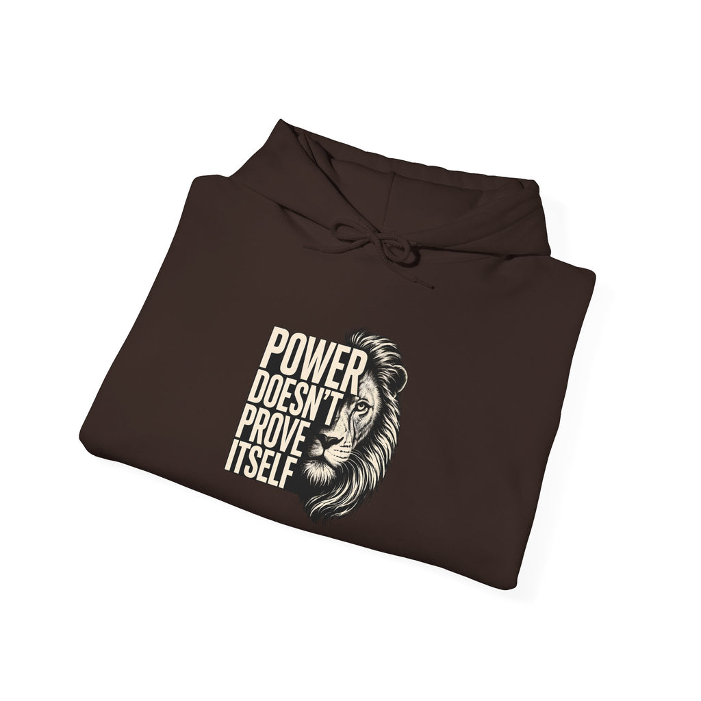 Lion 'Power Doesn't Prove Itself' Hoodie — Inspirational Graphic Sweatshirt