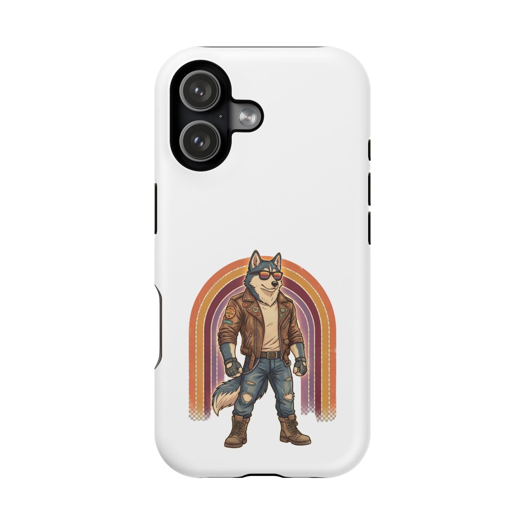 Magnetic Impact Phone Case — Retro Biker Husky Design