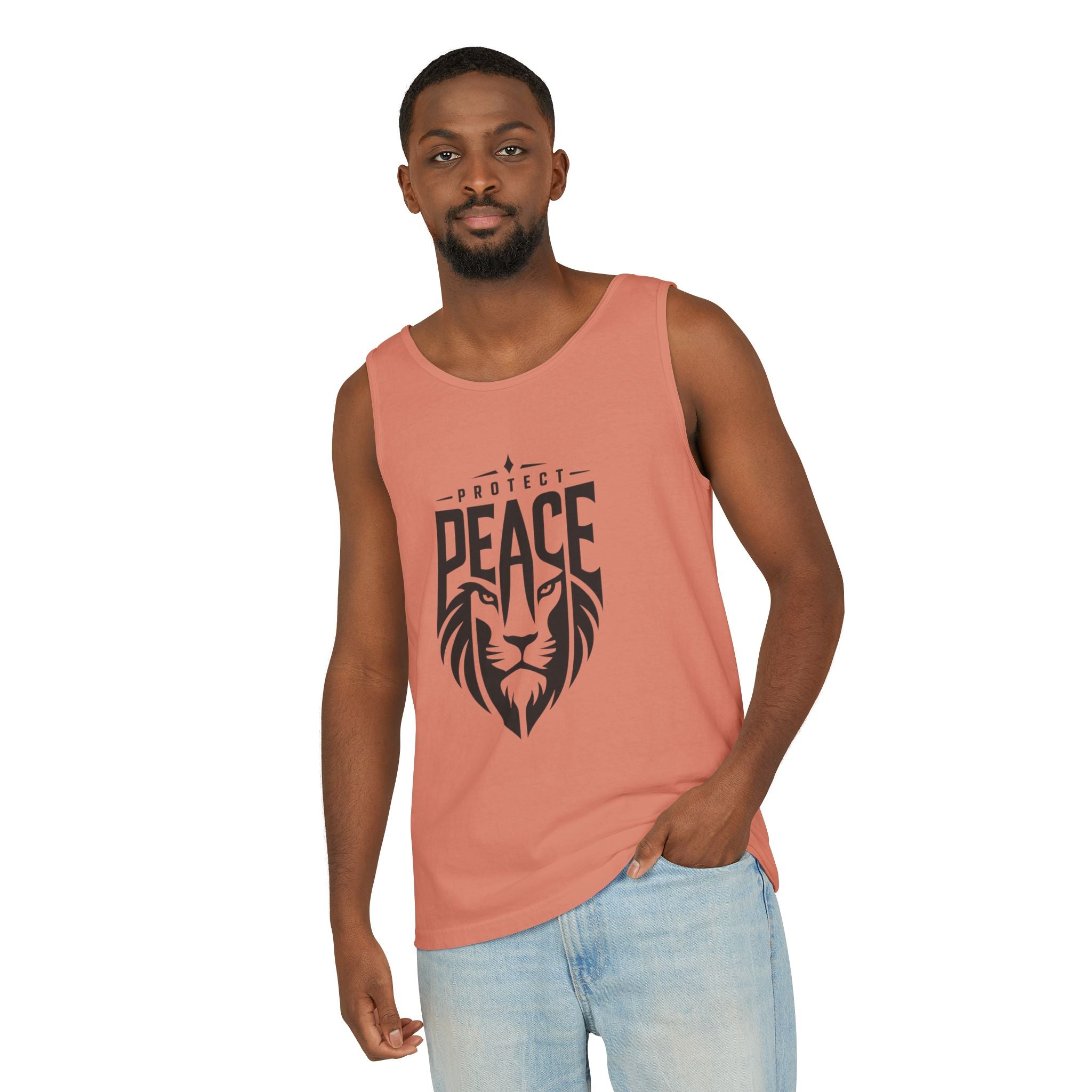 Protect Peace Lion Tank Top — Graphic Lion Shield Spiritual Tee