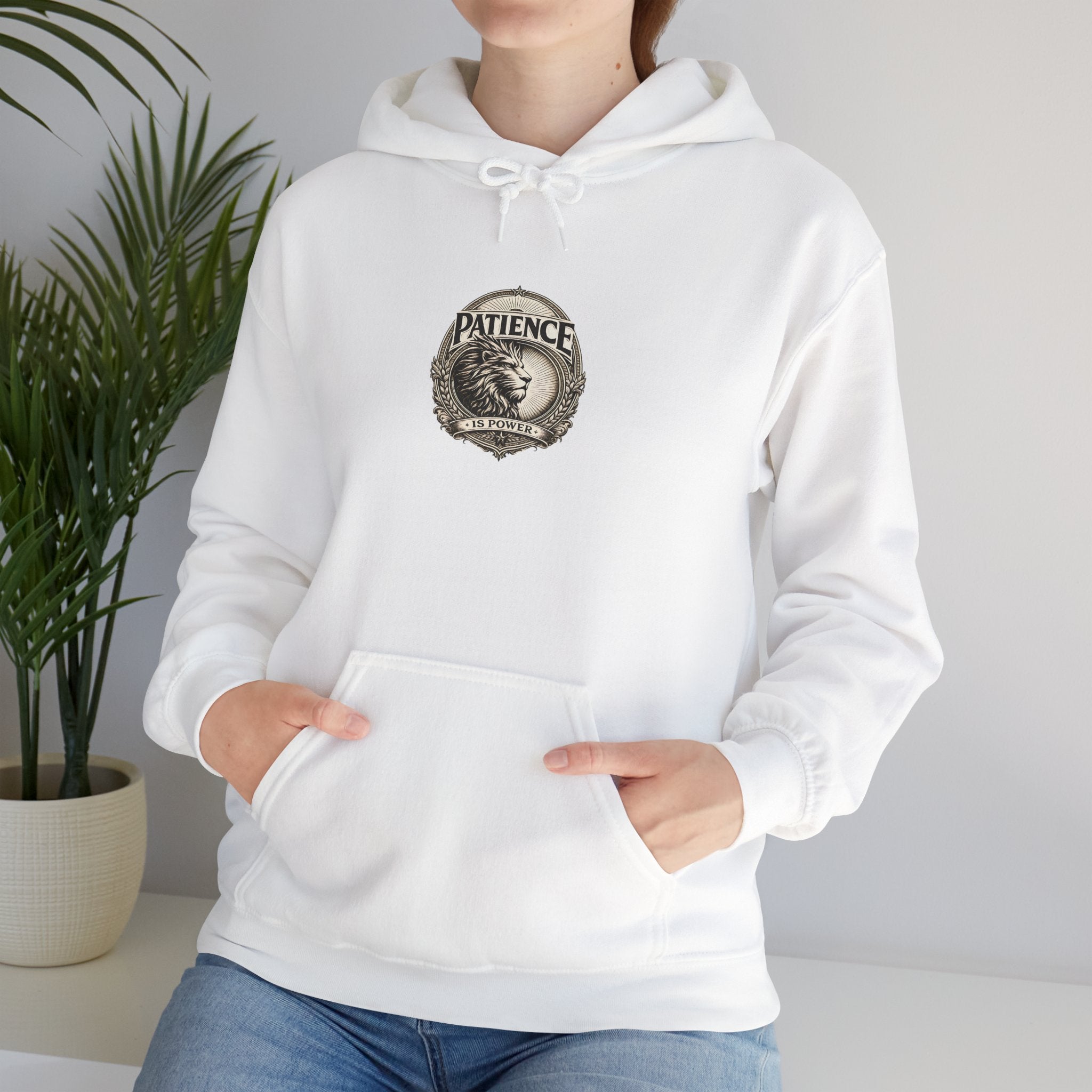 Patience Vintage Crest Hoodie — Inspirational Retro Emblem Sweatshirt