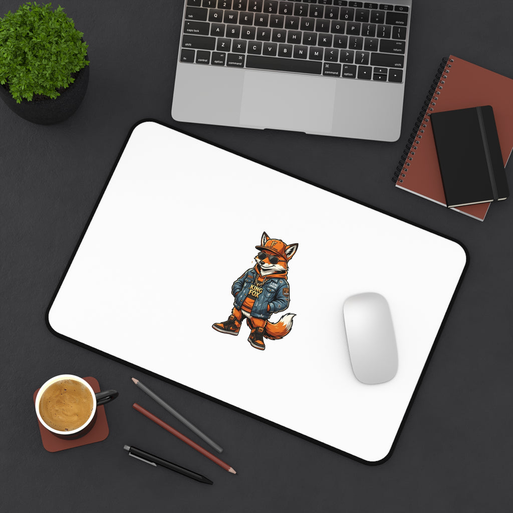 Cool Fox Desk Mat — Cartoon Fox in Denim Jacket Mouse Pad