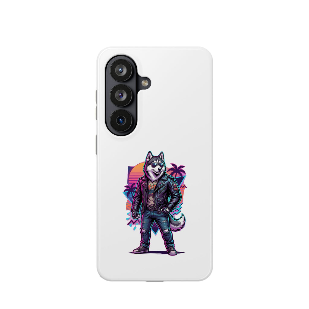Husky Biker Phone Case — Retro Neon Motorcycle Jacket Magnetic Impact-Resistant Case