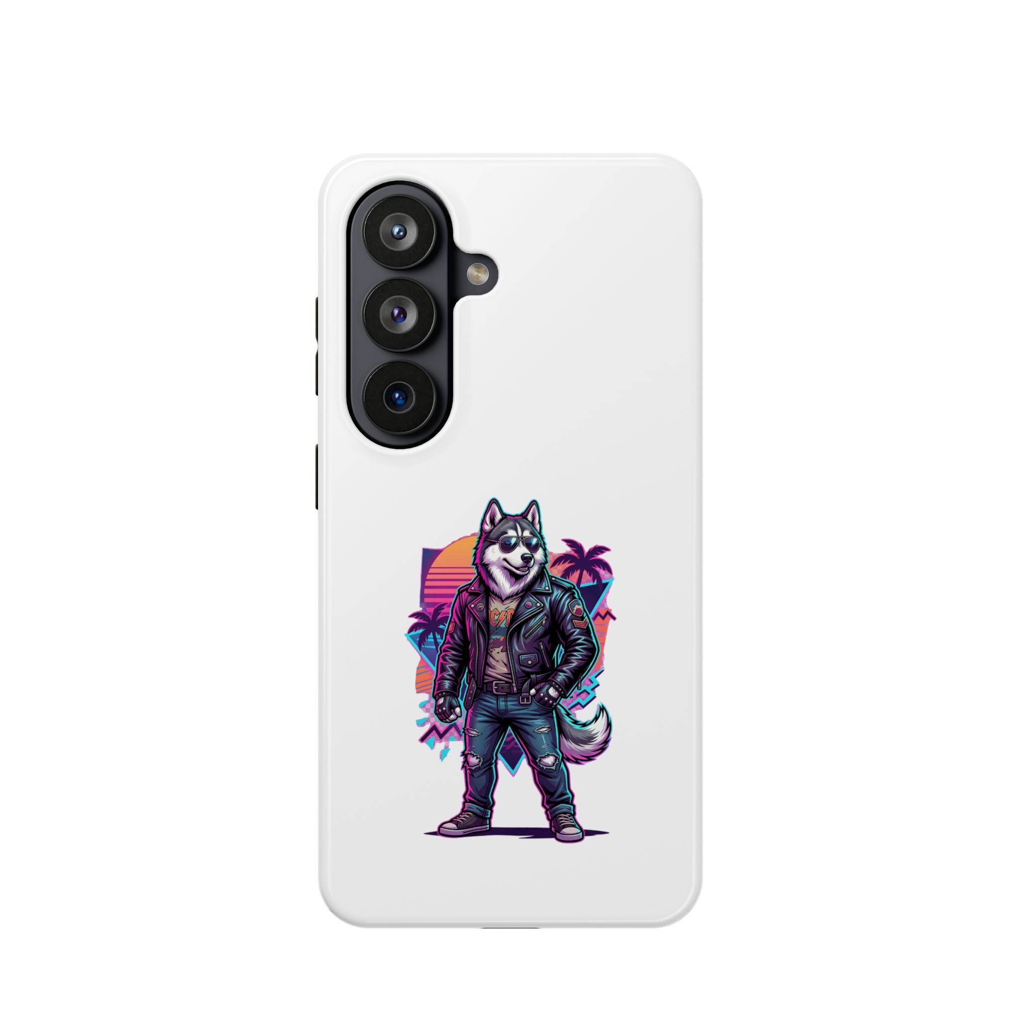 Husky Biker Phone Case — Retro Neon Motorcycle Jacket Magnetic Impact-Resistant Case