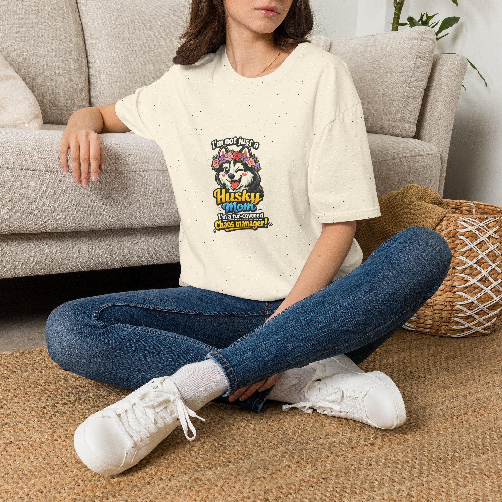 Husky Mama T-Shirt — "I'm Not Just a Husky Mama, I'm Their Chaos Manager" Cute Floral Dog Mom Tee
