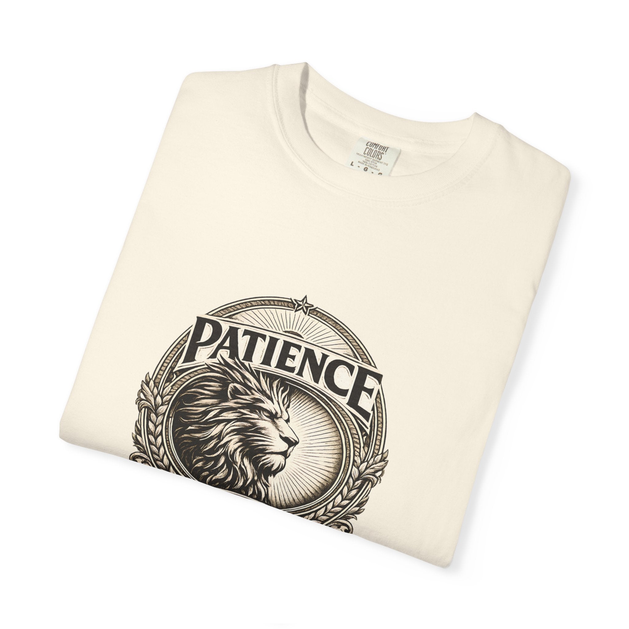 Patience Is Power Lion T-Shirt — Inspirational Vintage Crest Tee