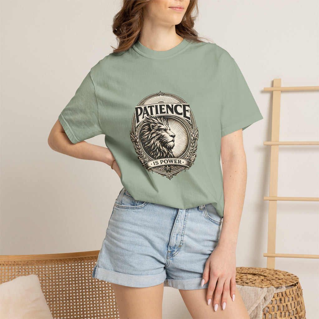 Patience Is Power Lion T-Shirt — Inspirational Vintage Crest Tee