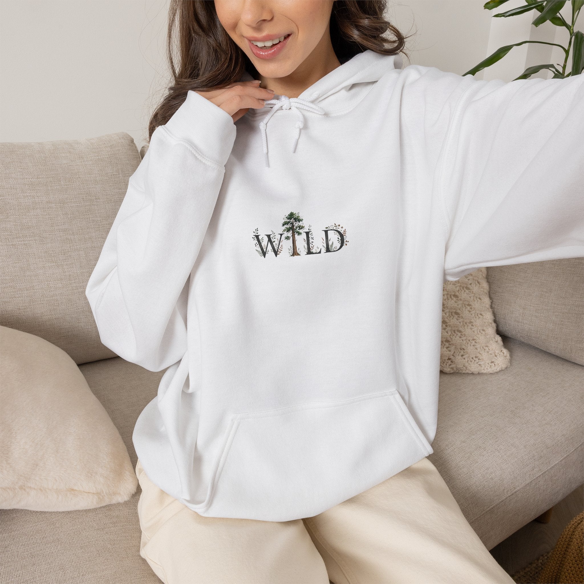 Wild Nature Hoodie — Minimal Forest 'WILD' Embroidered Pullover