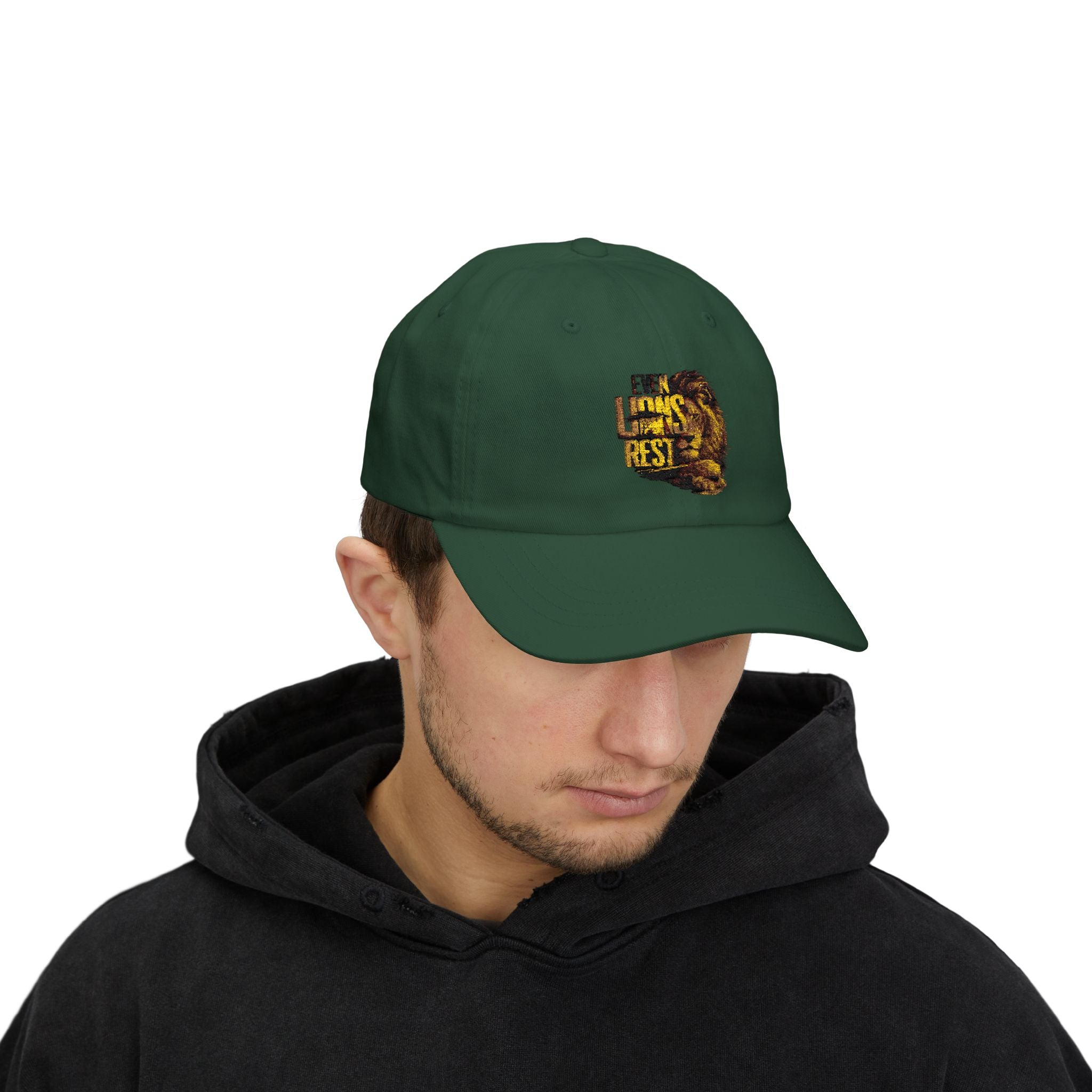 Lion Graphic Dad Cap — "Ever Lifts Rest" Embroidered Baseball Hat