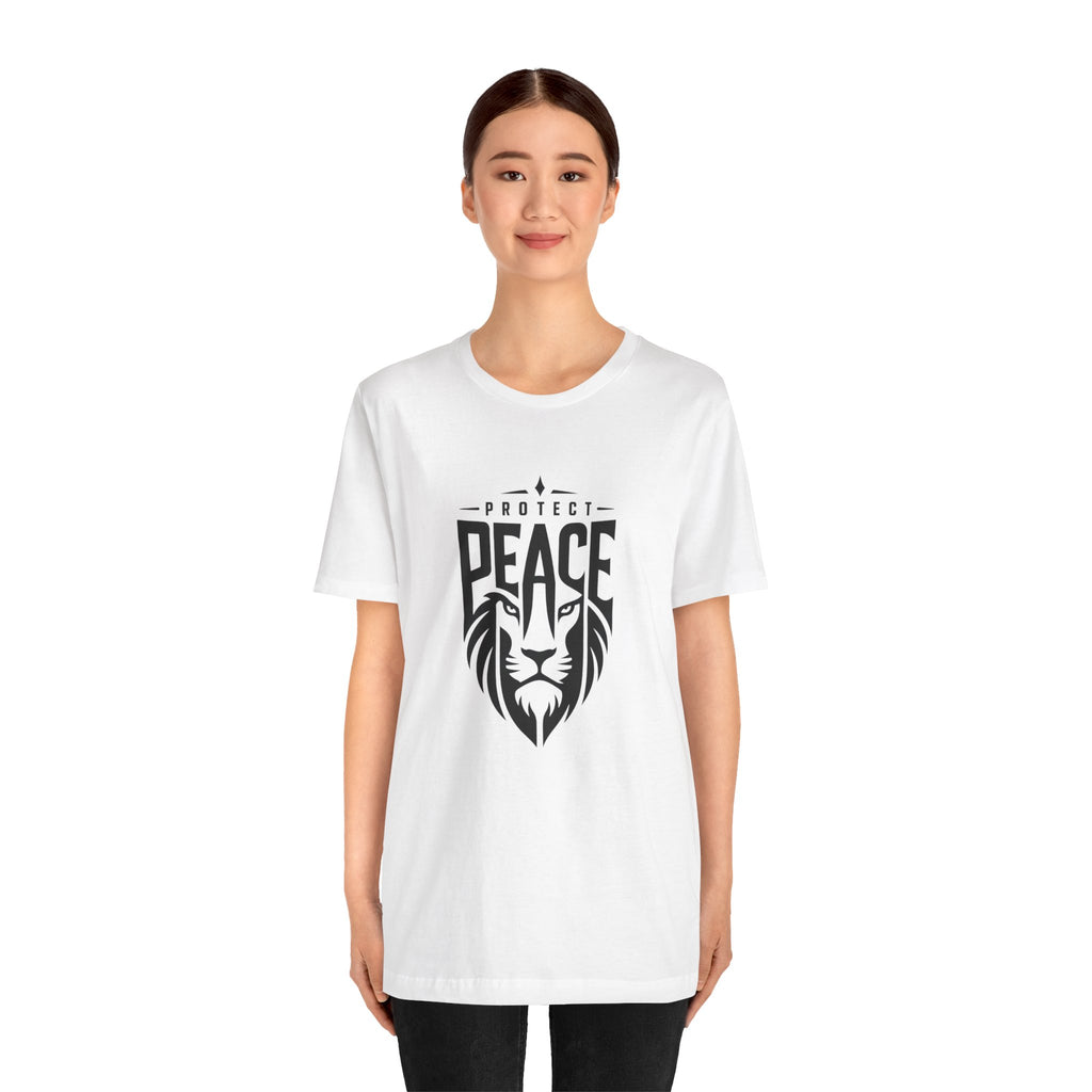 Protect Peace Lion T-Shirt — Graphic Tee with Lion Shield Design