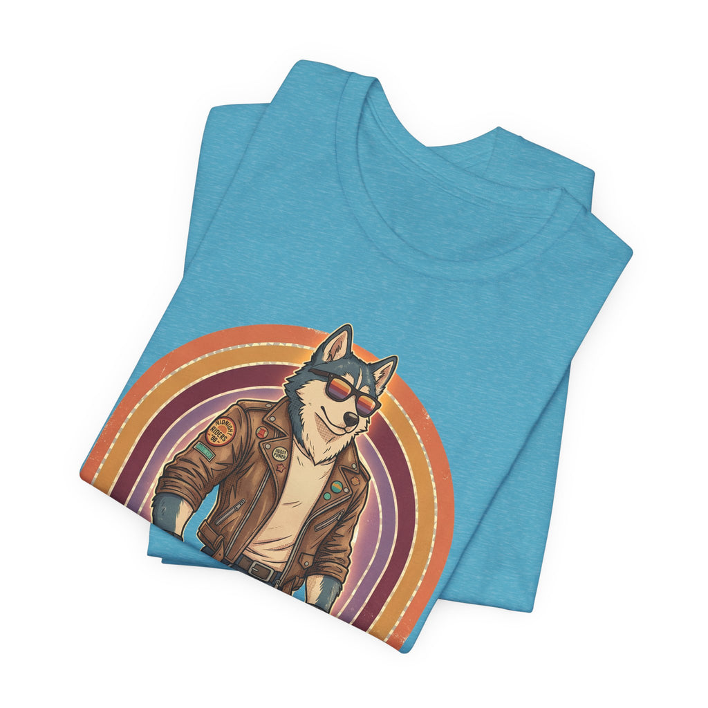 Retro Biker Husky T-Shirt — Cool Dog in Leather Jacket Graphic Tee