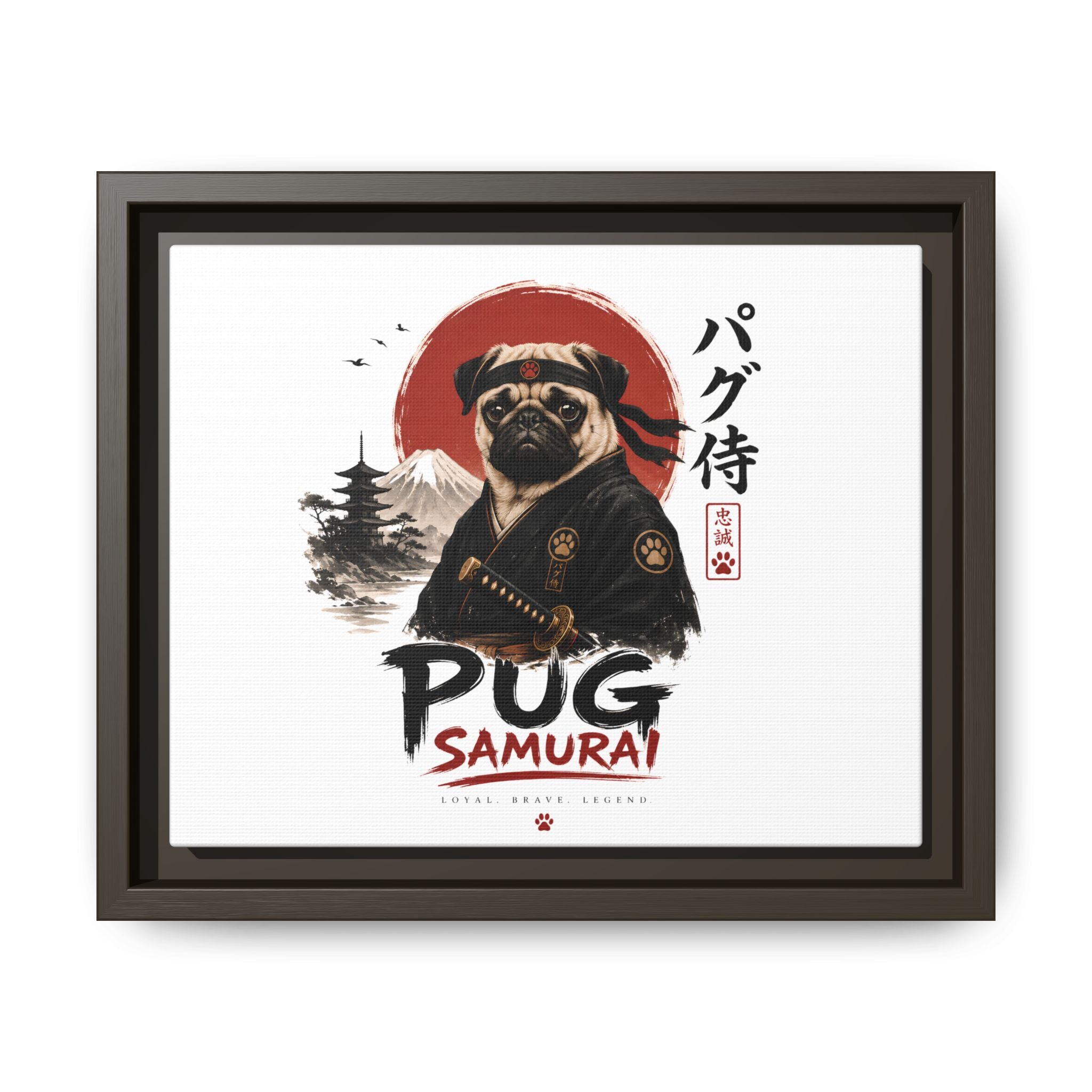 Pug Samurai Canvas Print — Framed Matte Wall Art