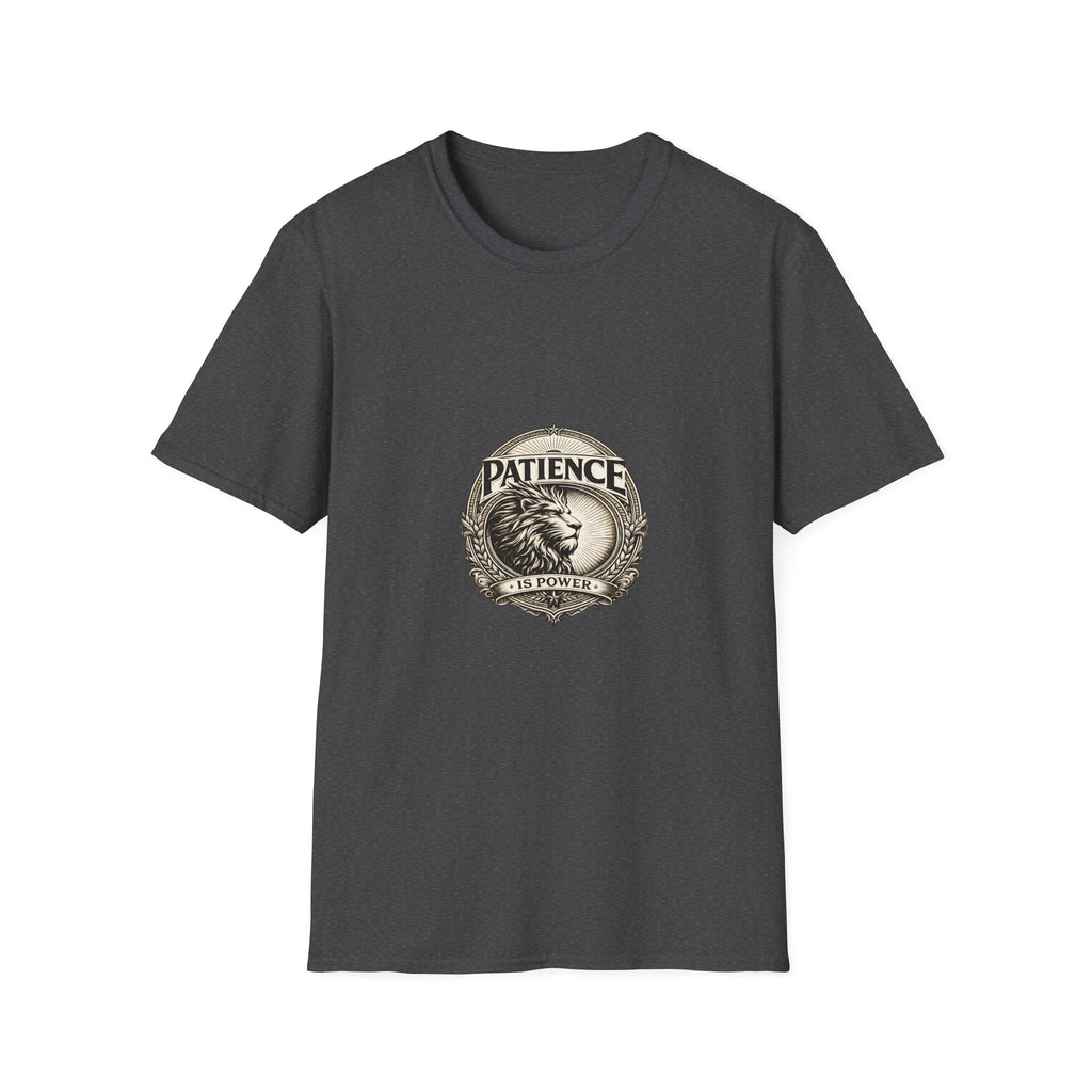 Patience Lion T-Shirt — Vintage Badge Tee with 'Patience' Quote