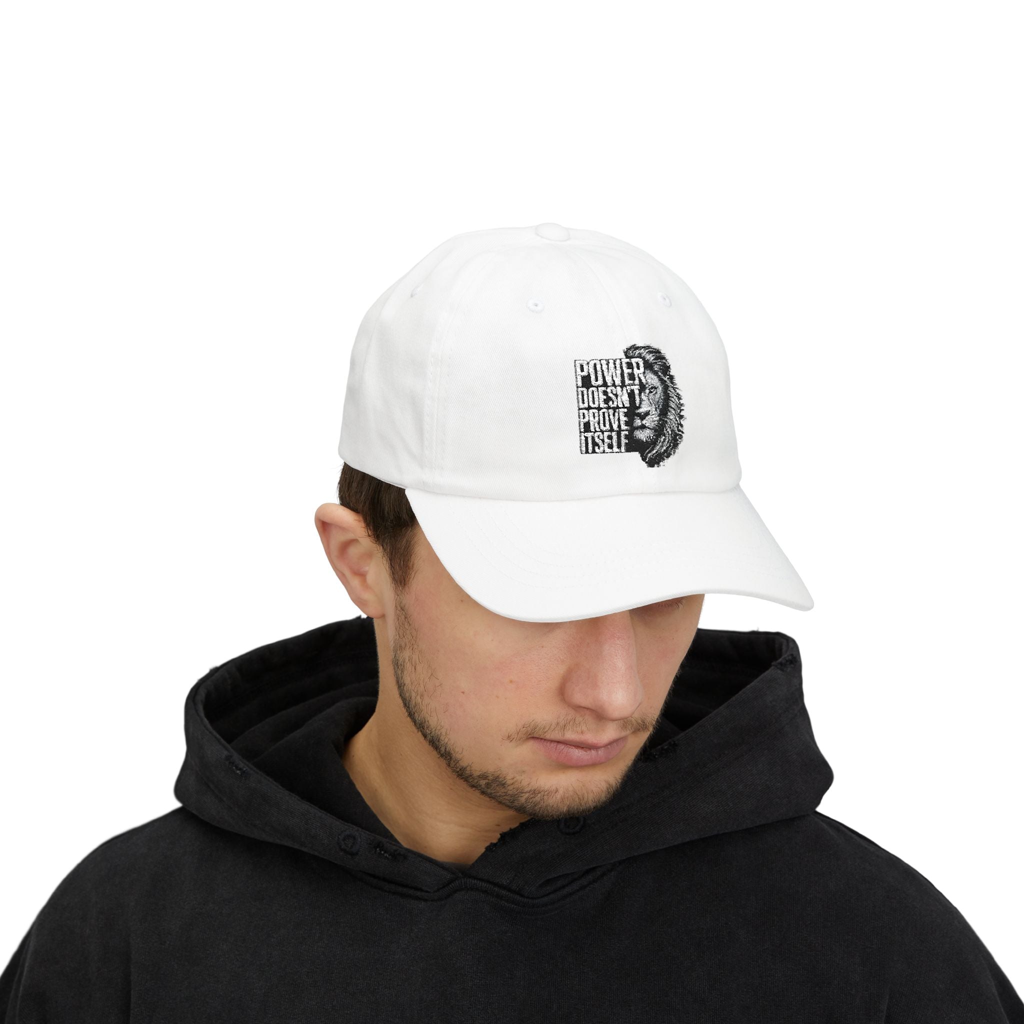 Classic Dad Cap - 'Power Doesn't Prove Itself' Lion Graphic Hat