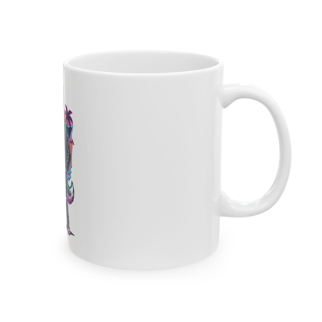 Husky Biker Ceramic Mug — Retro Neon Wolf Coffee Cup (11oz/15oz)
