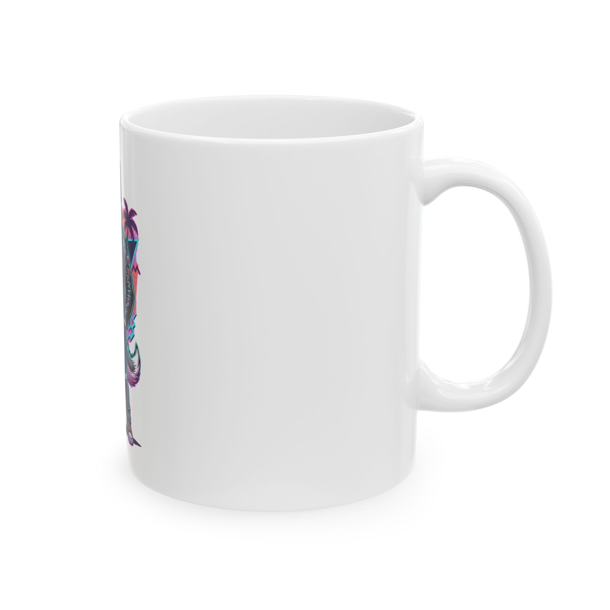 Husky Biker Ceramic Mug — Retro Neon Wolf Coffee Cup (11oz/15oz)