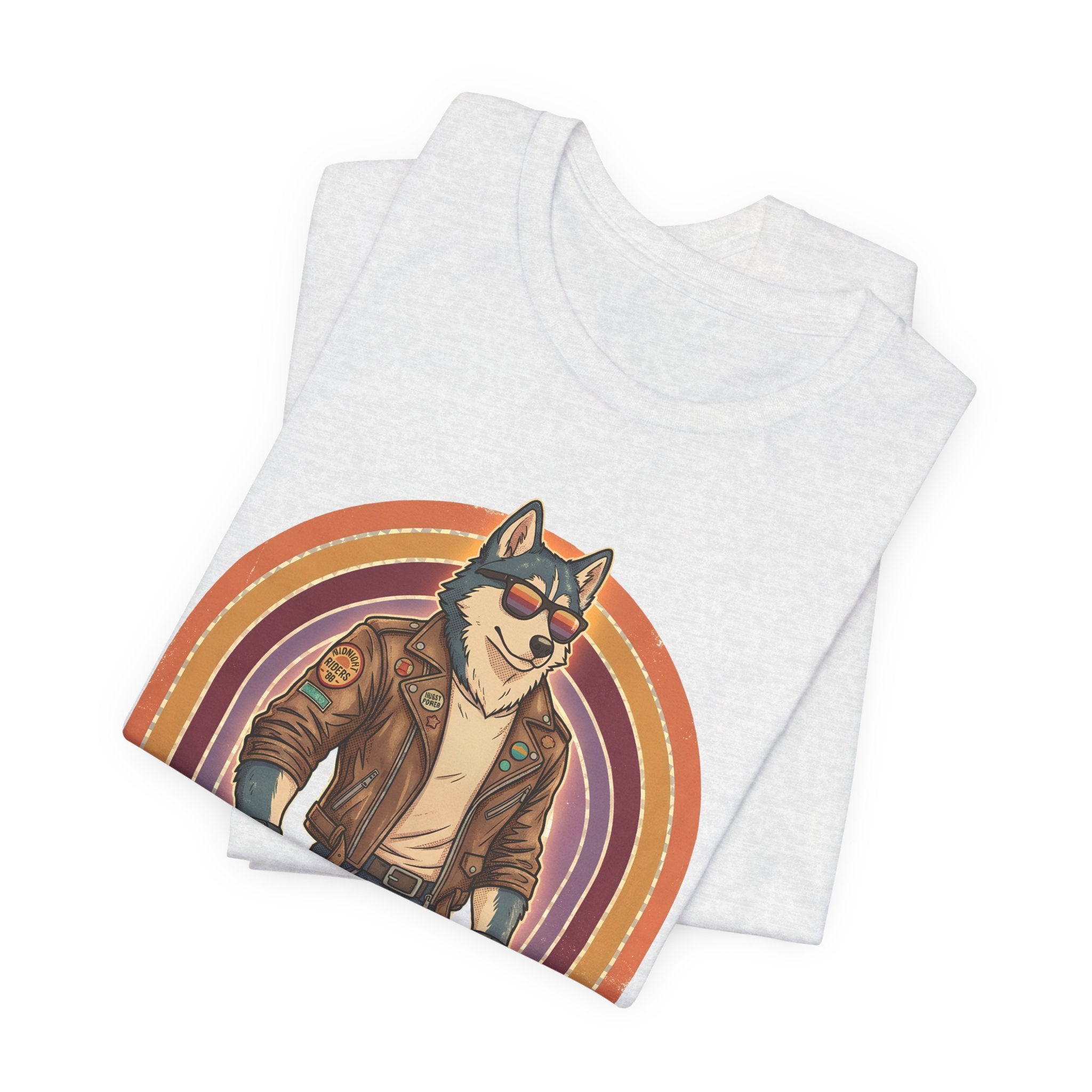 Retro Biker Husky T-Shirt — Cool Dog in Leather Jacket Graphic Tee