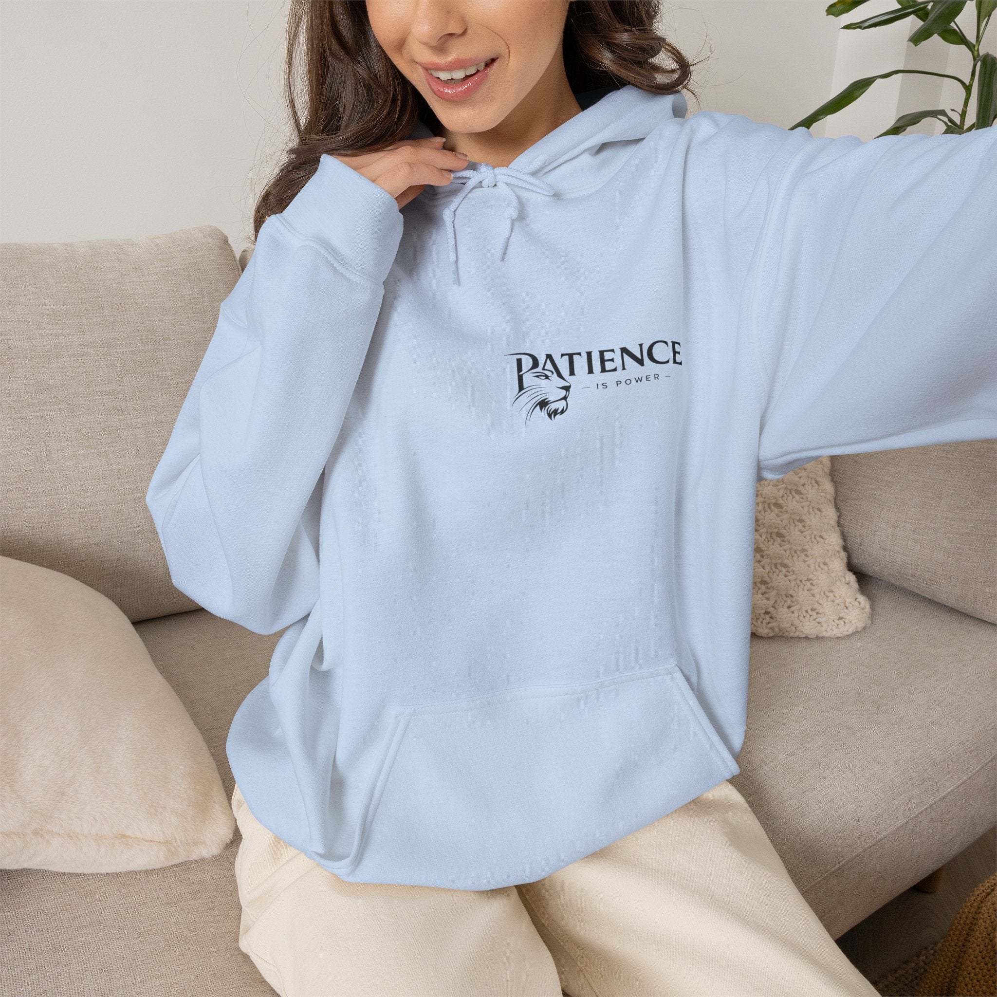Patience Dove Hoodie — Minimal Inspirational Graphic Hooded Sweatshirt