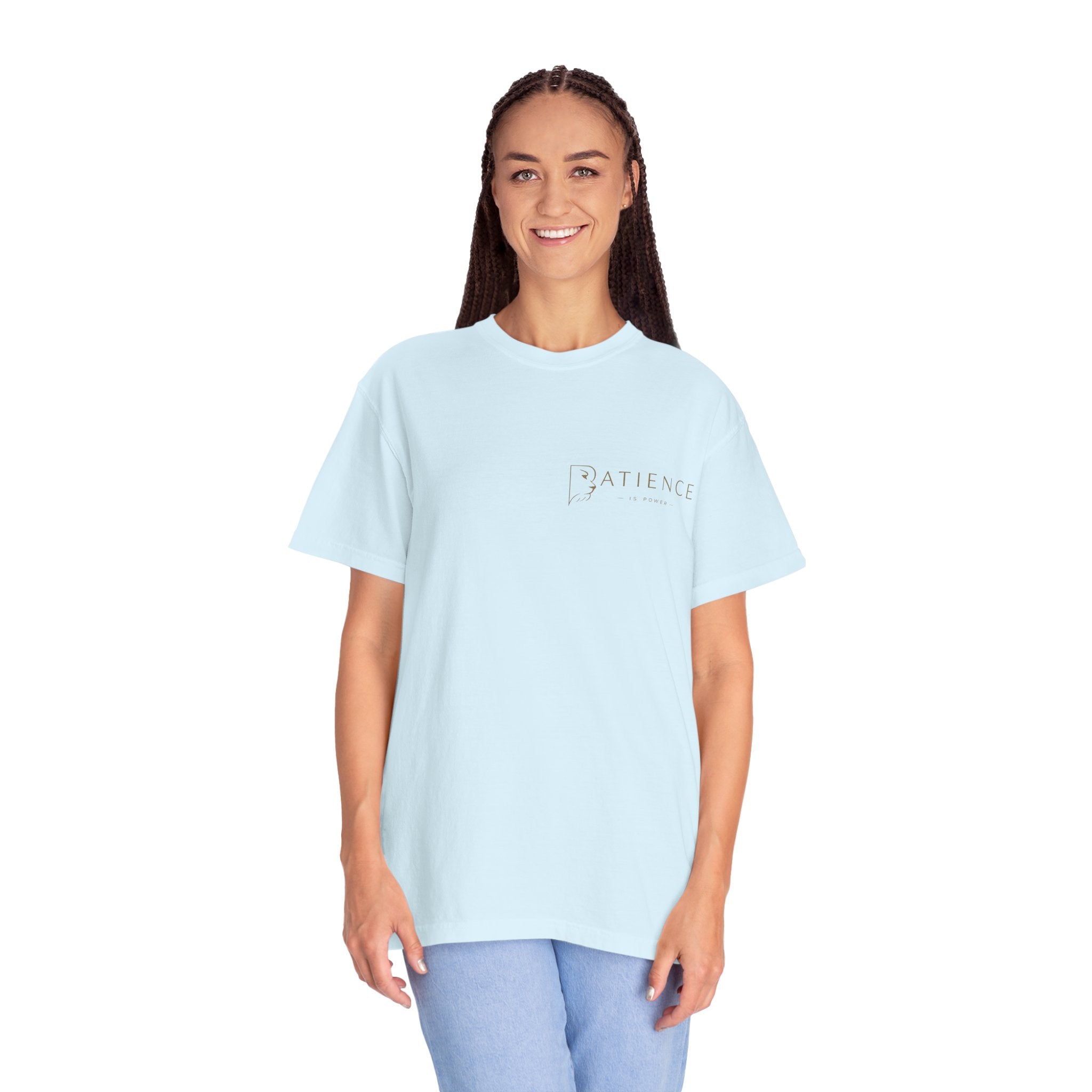 Patience Minimalist Tee — White Inspirational Graphic T-Shirt