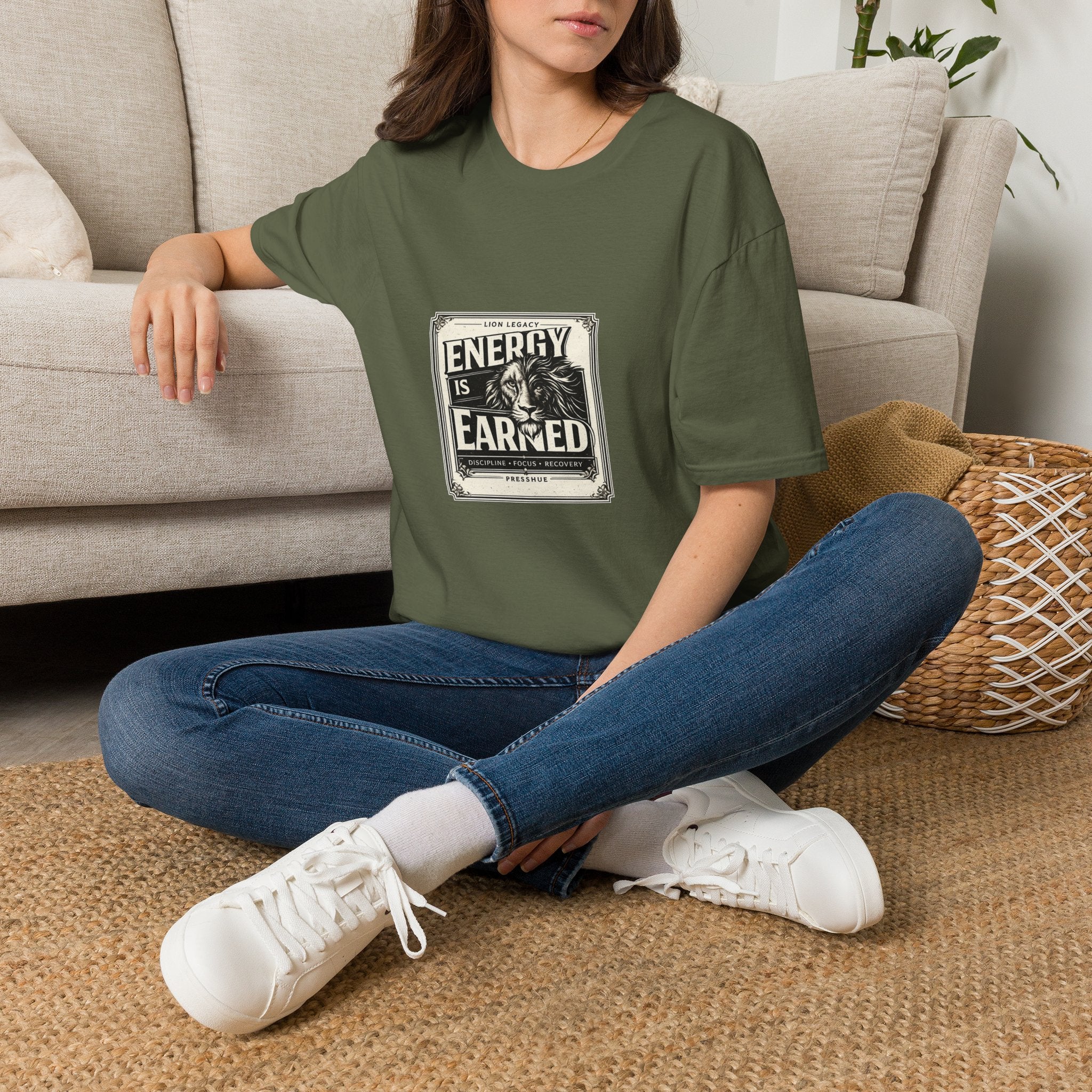 Energy Is Earned Lion T-Shirt — Motivational Vintage Fitness Tee