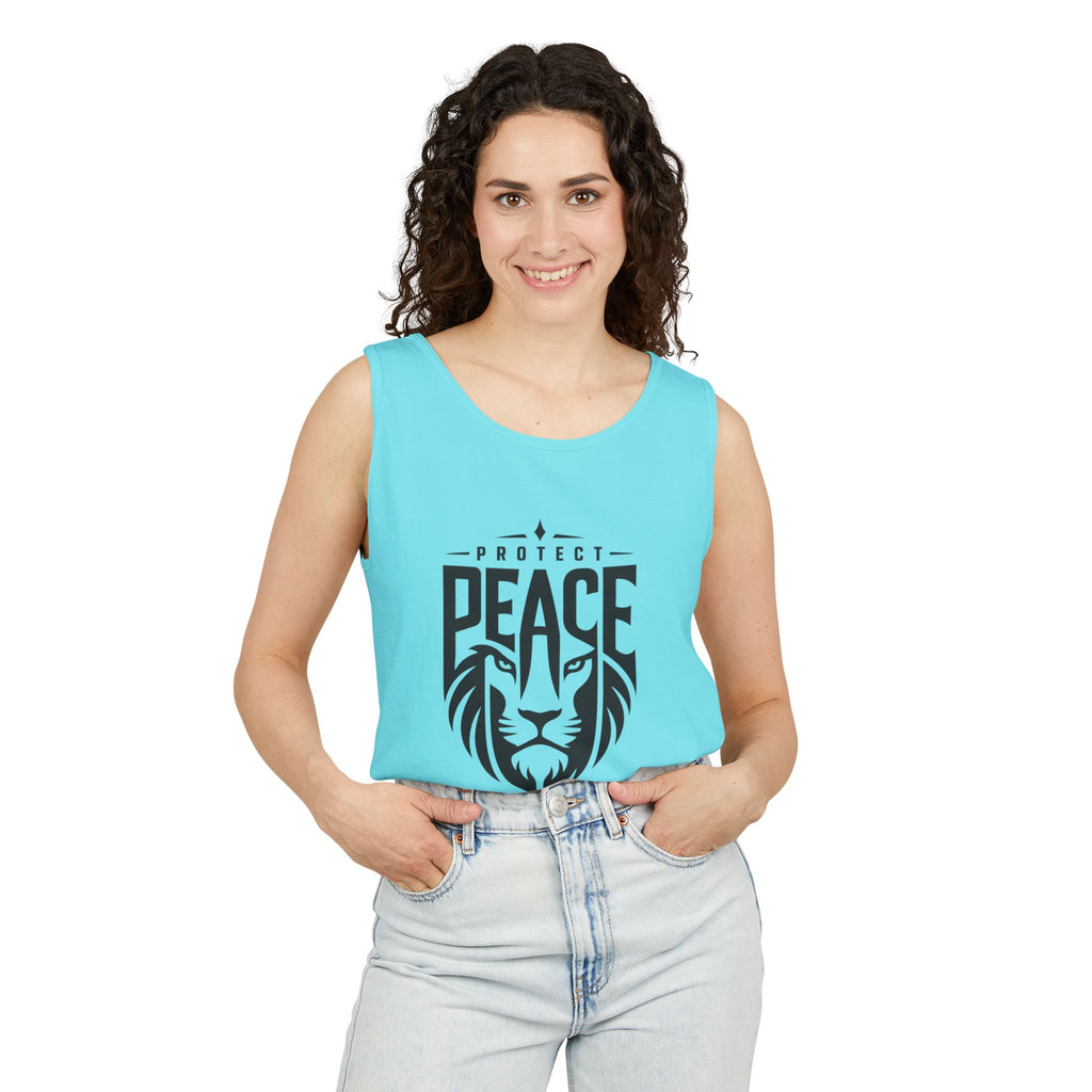 Protect Peace Lion Tank Top — Graphic Lion Shield Spiritual Tee