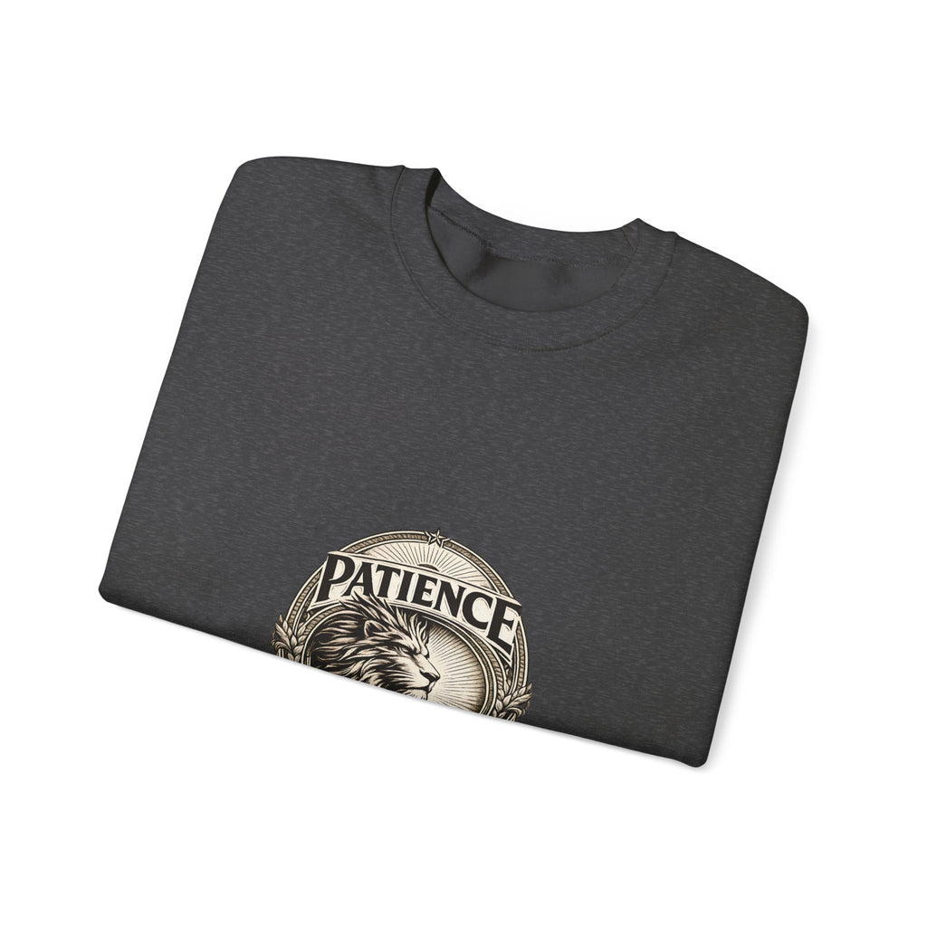 Patience Lion Crewneck Sweatshirt — Vintage Emblem Graphic