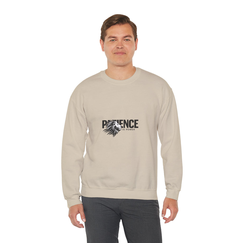 Patience Is Power Crewneck Sweatshirt — Lion Graphic Inspirational Pullover