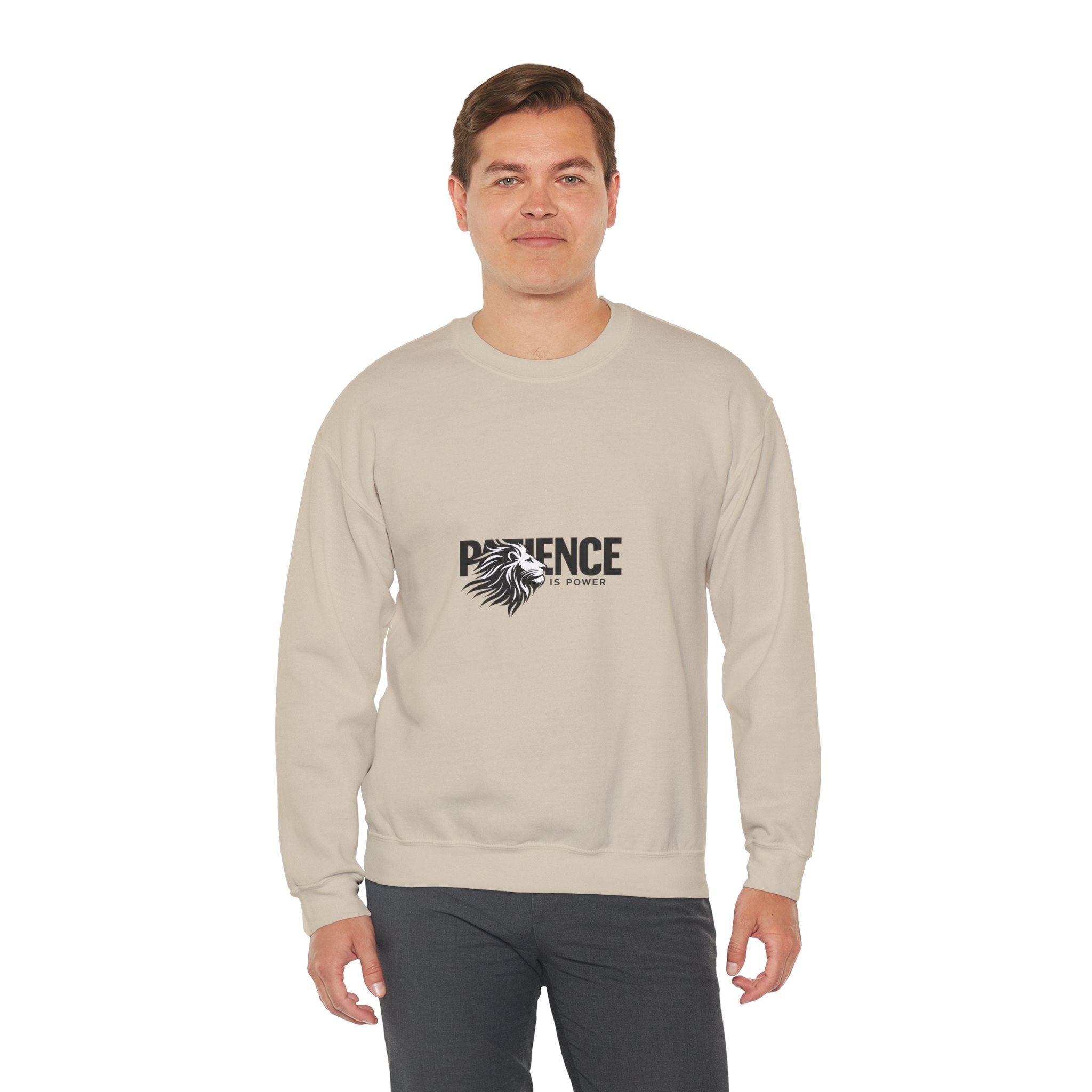 Patience Is Power Crewneck Sweatshirt — Lion Graphic Inspirational Pullover