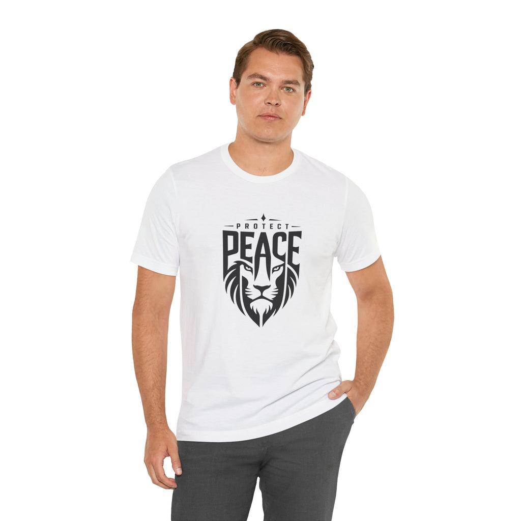 Protect Peace Lion T-Shirt — Graphic Tee with Lion Shield Design