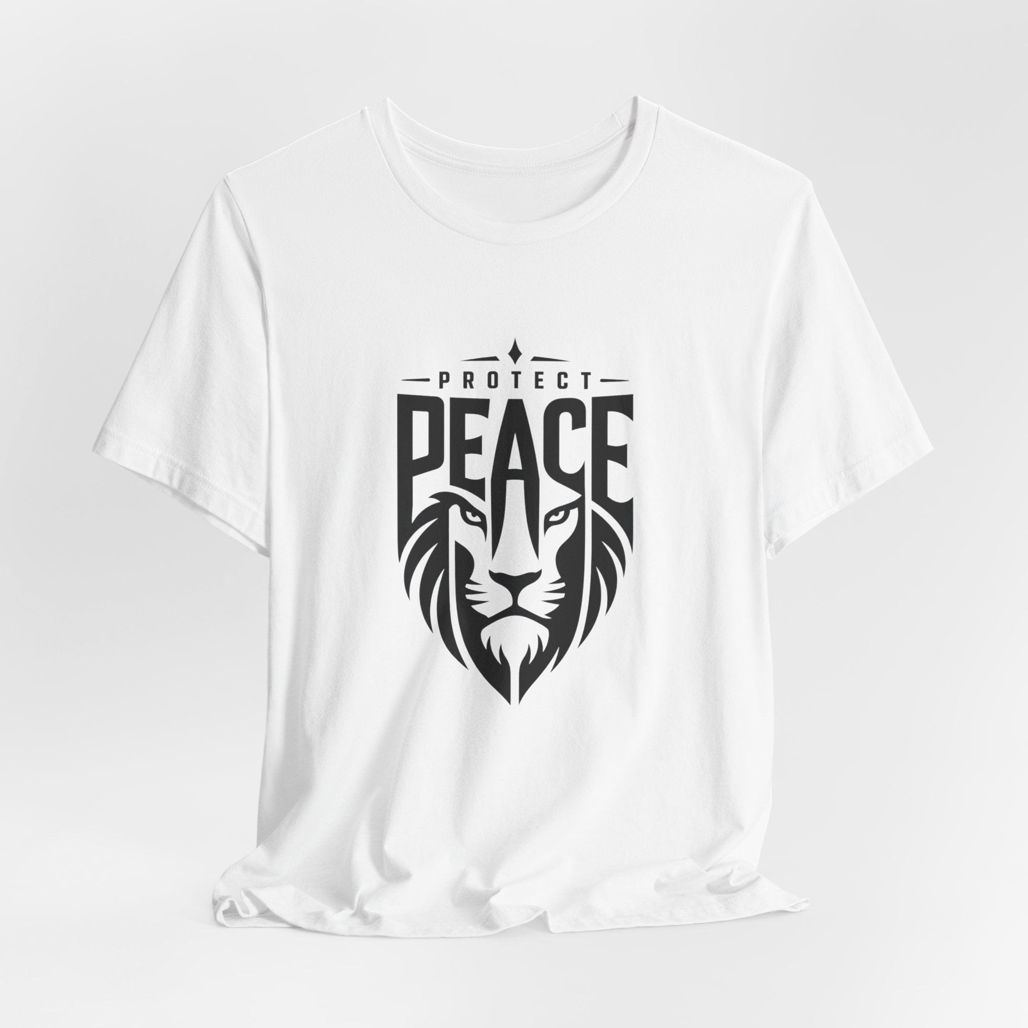 Protect Peace Lion T-Shirt — Graphic Tee with Lion Shield Design