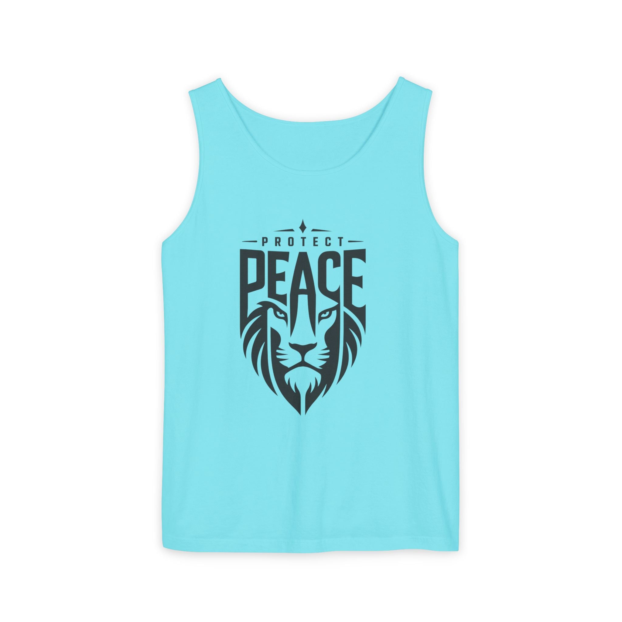 Protect Peace Lion Tank Top — Graphic Lion Shield Spiritual Tee