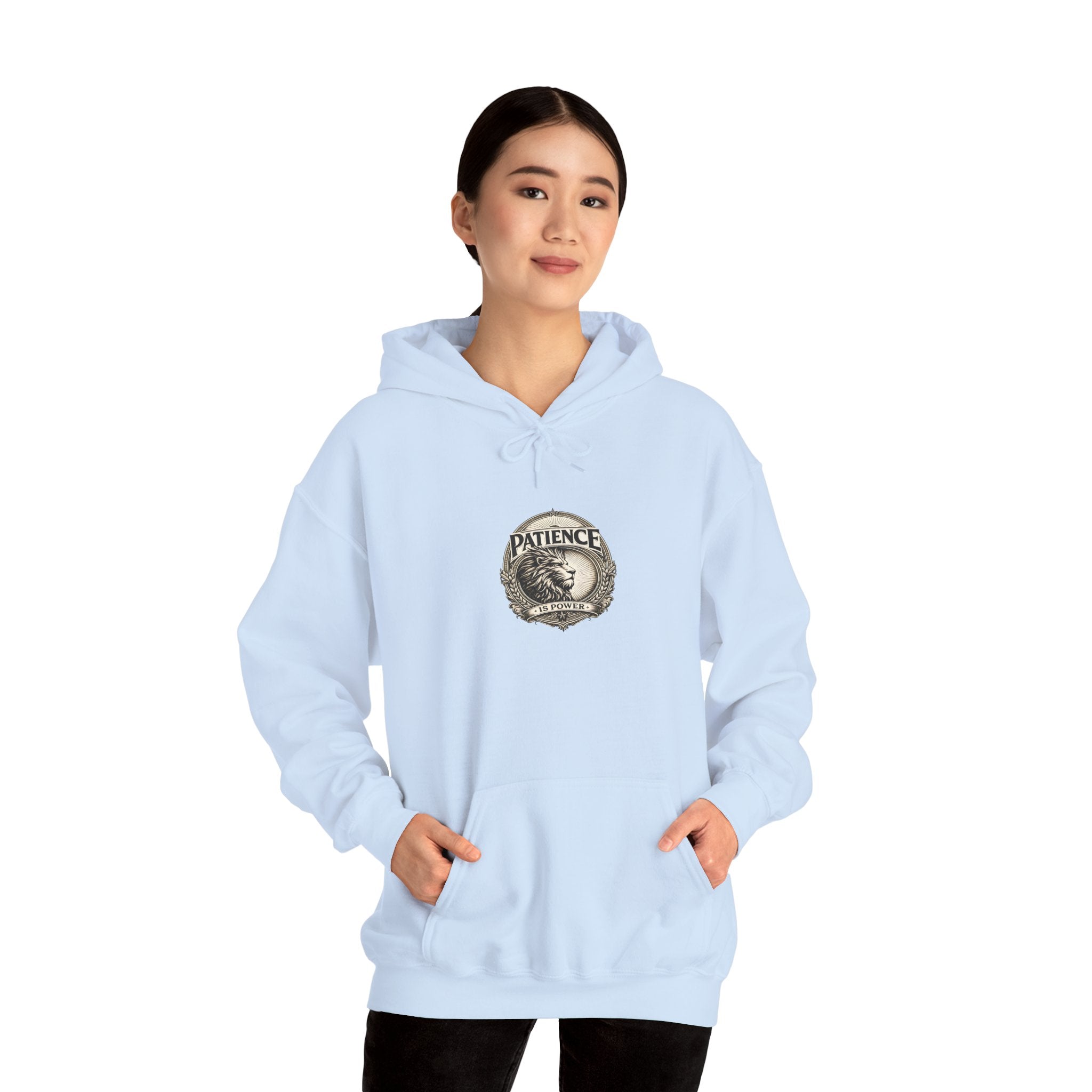 Patience Vintage Crest Hoodie — Inspirational Retro Emblem Sweatshirt