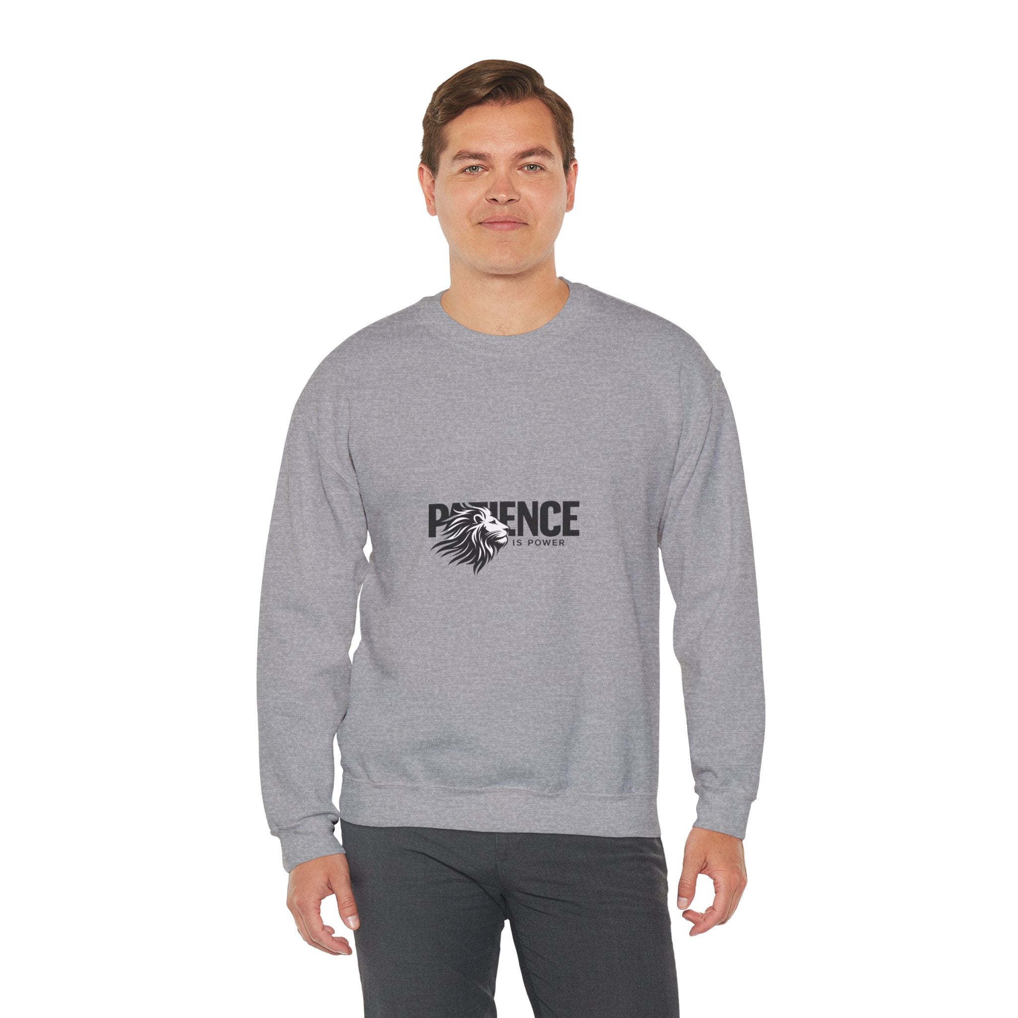 Patience Is Power Crewneck Sweatshirt — Lion Graphic Inspirational Pullover