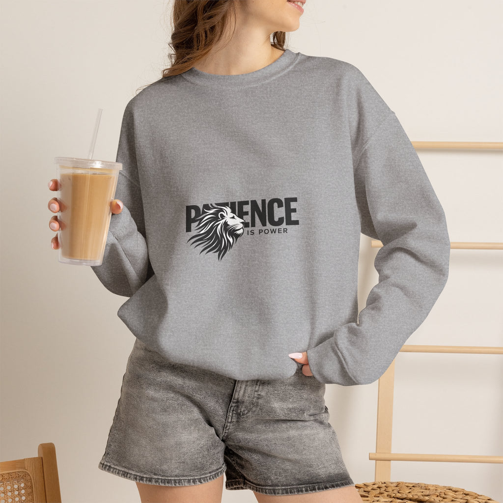 Patience Is Power Crewneck Sweatshirt — Lion Graphic Inspirational Pullover