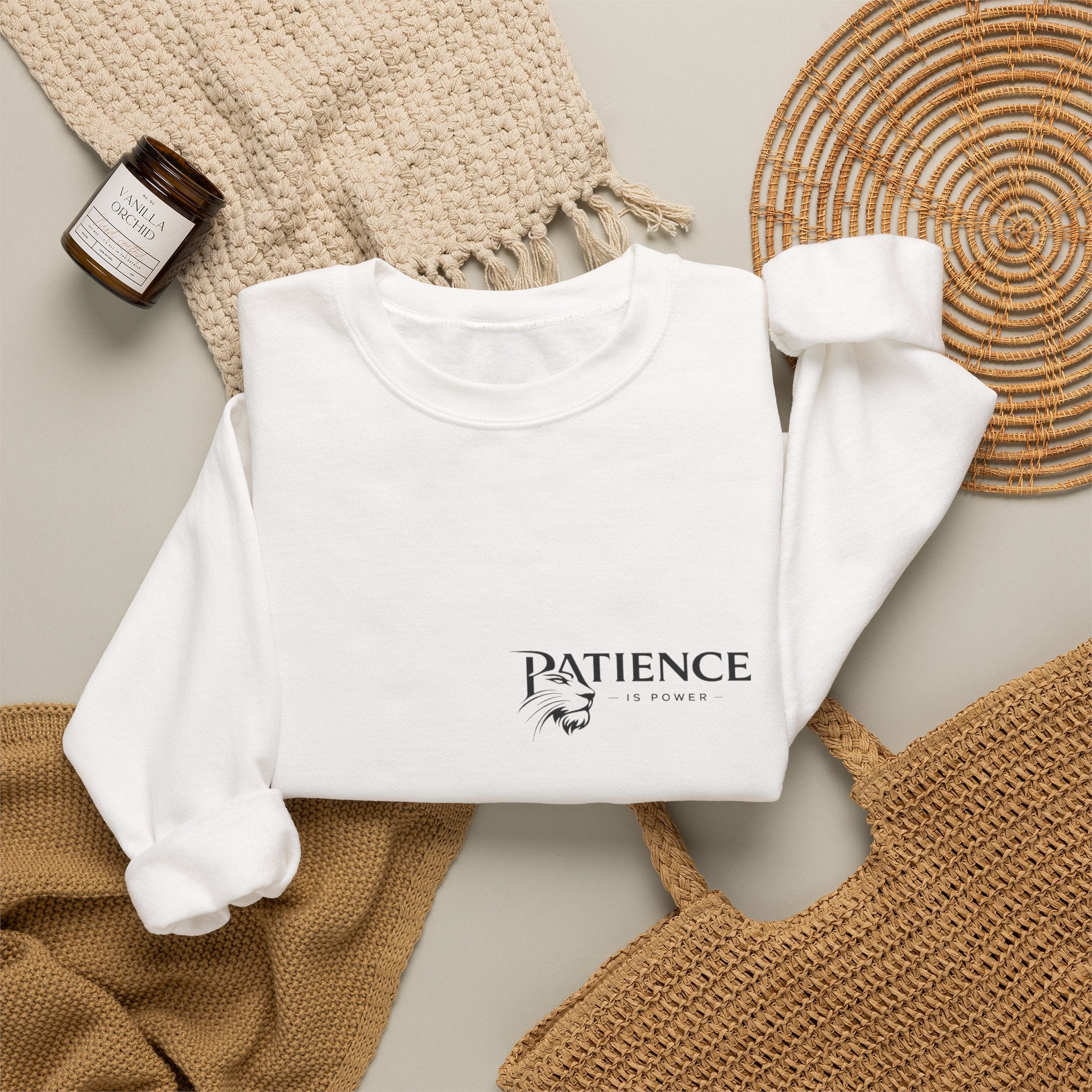 Patience Crewneck Sweatshirt — Minimalist Script Logo Pullover