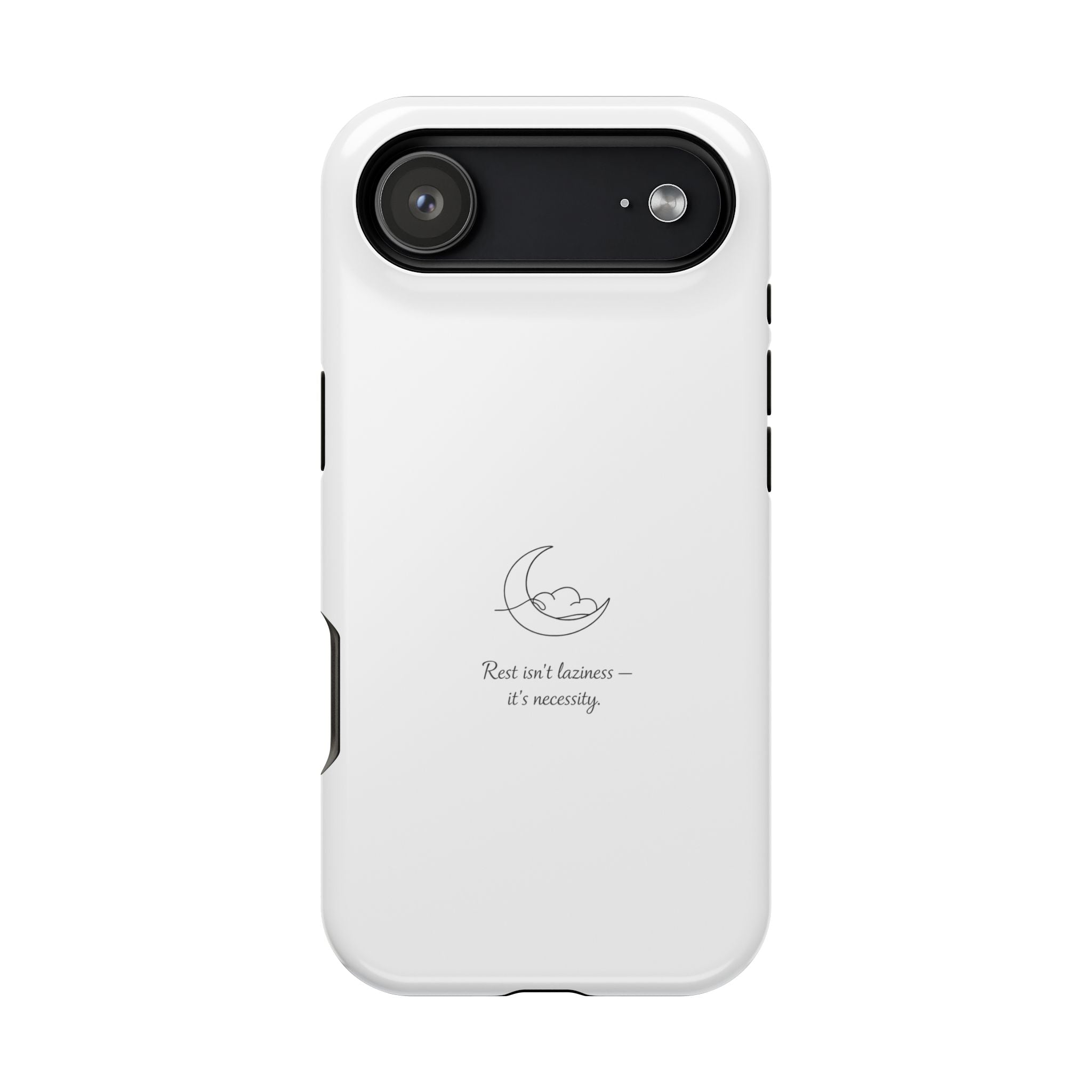 Magnetic Impact-Resistant Phone Case — Minimal Moon & 'Rest ain't business — it's serenity' Design