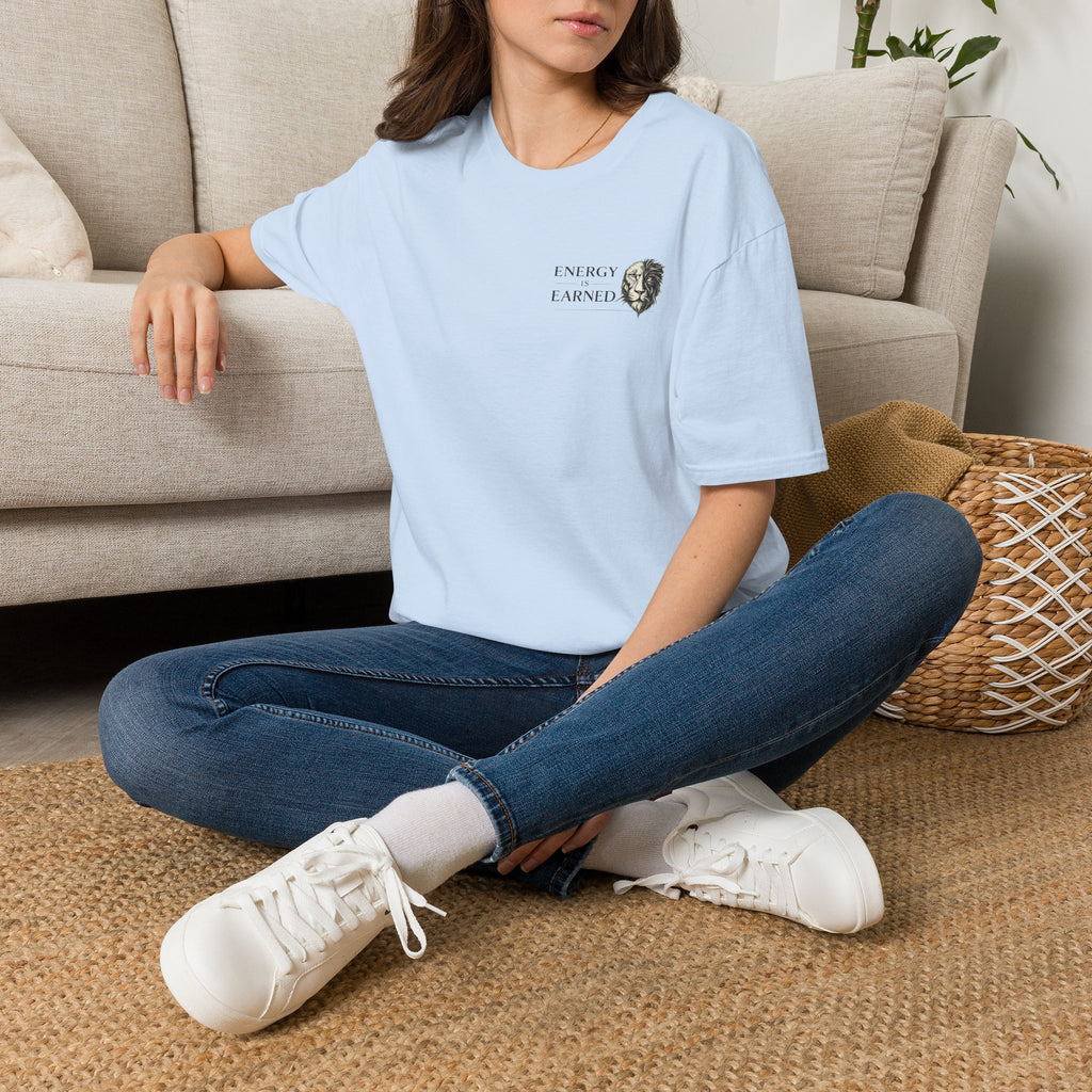 Energy Is Earned T-Shirt — Minimal Lion Graphic Motivational Tee
