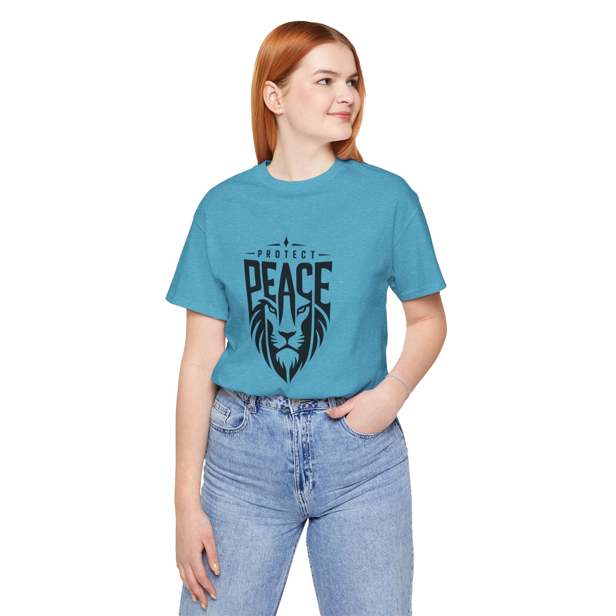 Protect Peace Lion T-Shirt — Graphic Tee with Lion Shield Design