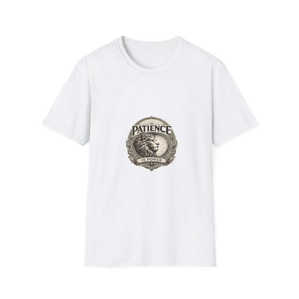 Patience Lion T-Shirt — Vintage Badge Tee with 'Patience' Quote