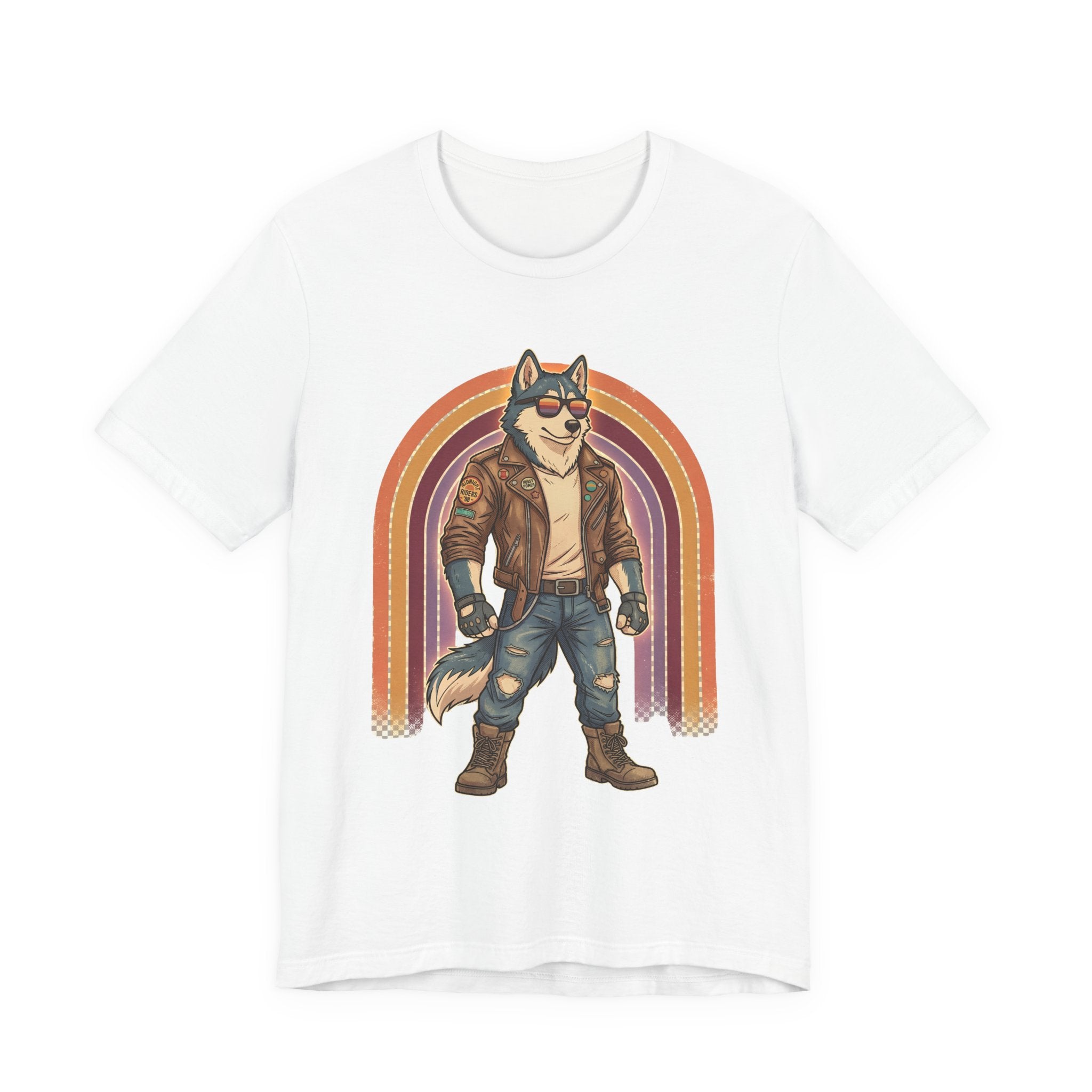 Retro Biker Husky T-Shirt — Cool Dog in Leather Jacket Graphic Tee