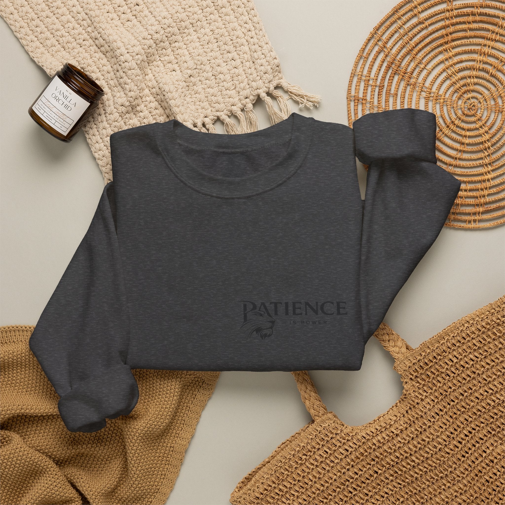 Patience Crewneck Sweatshirt — Minimalist Script Logo Pullover