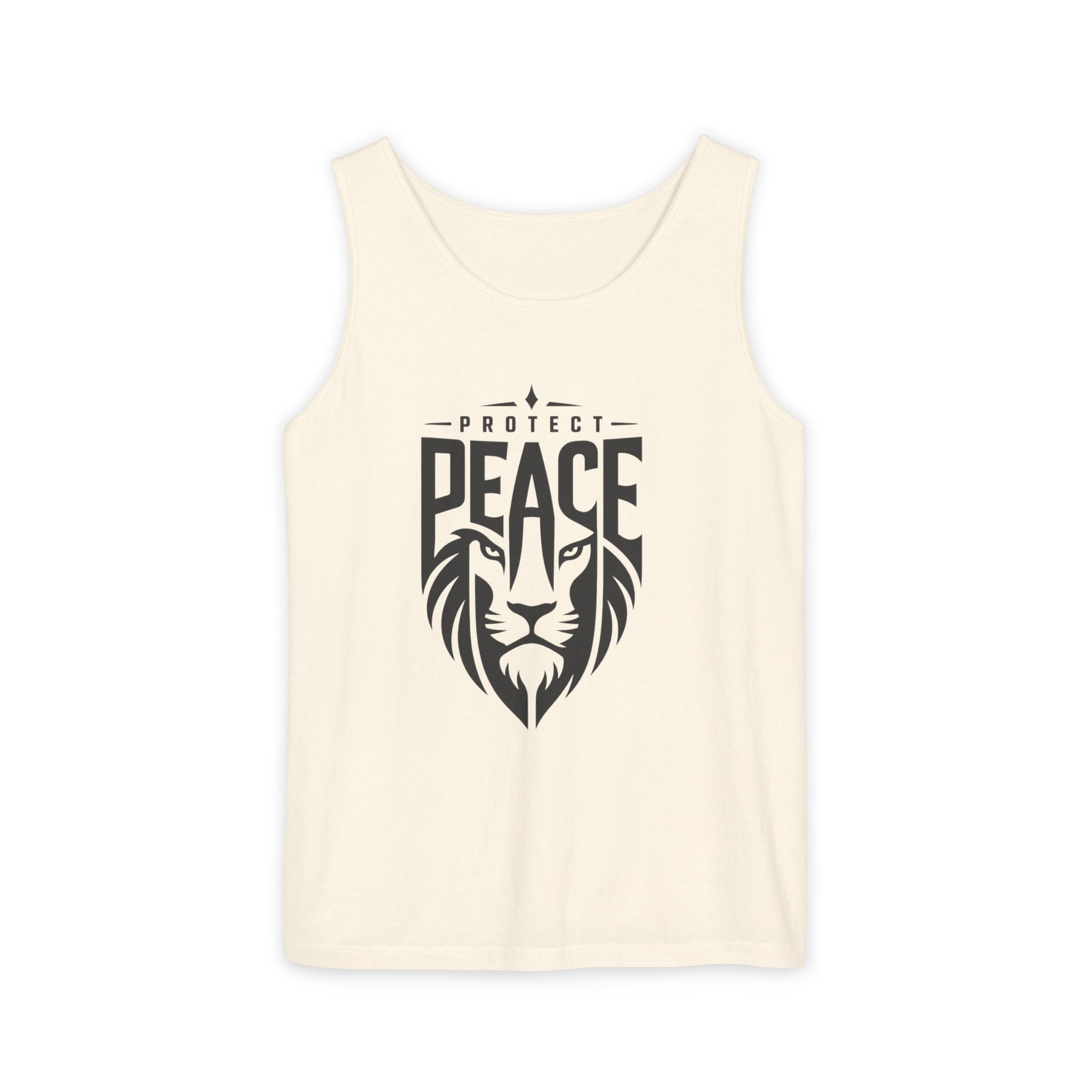 Protect Peace Lion Tank Top — Graphic Lion Shield Spiritual Tee
