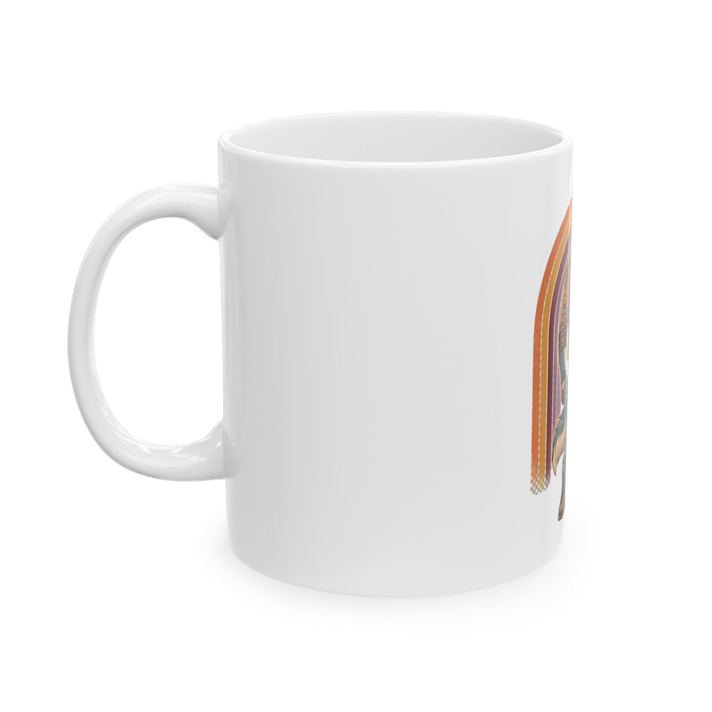 Husky Biker Ceramic Mug — Retro Rainbow Cool Dog Coffee Cup (11oz/15oz)
