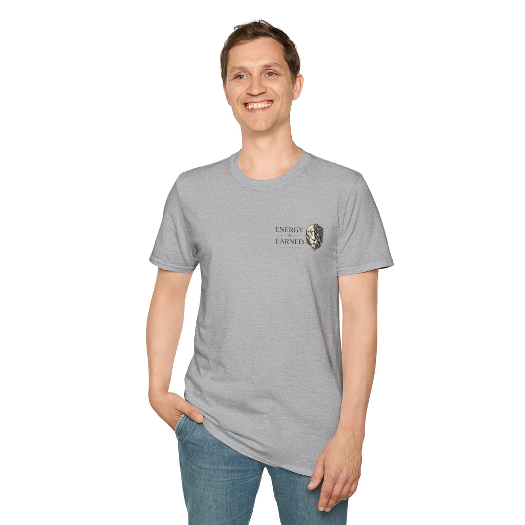 Energy Is Earned T-Shirt — Minimal Lion Graphic Motivational Tee