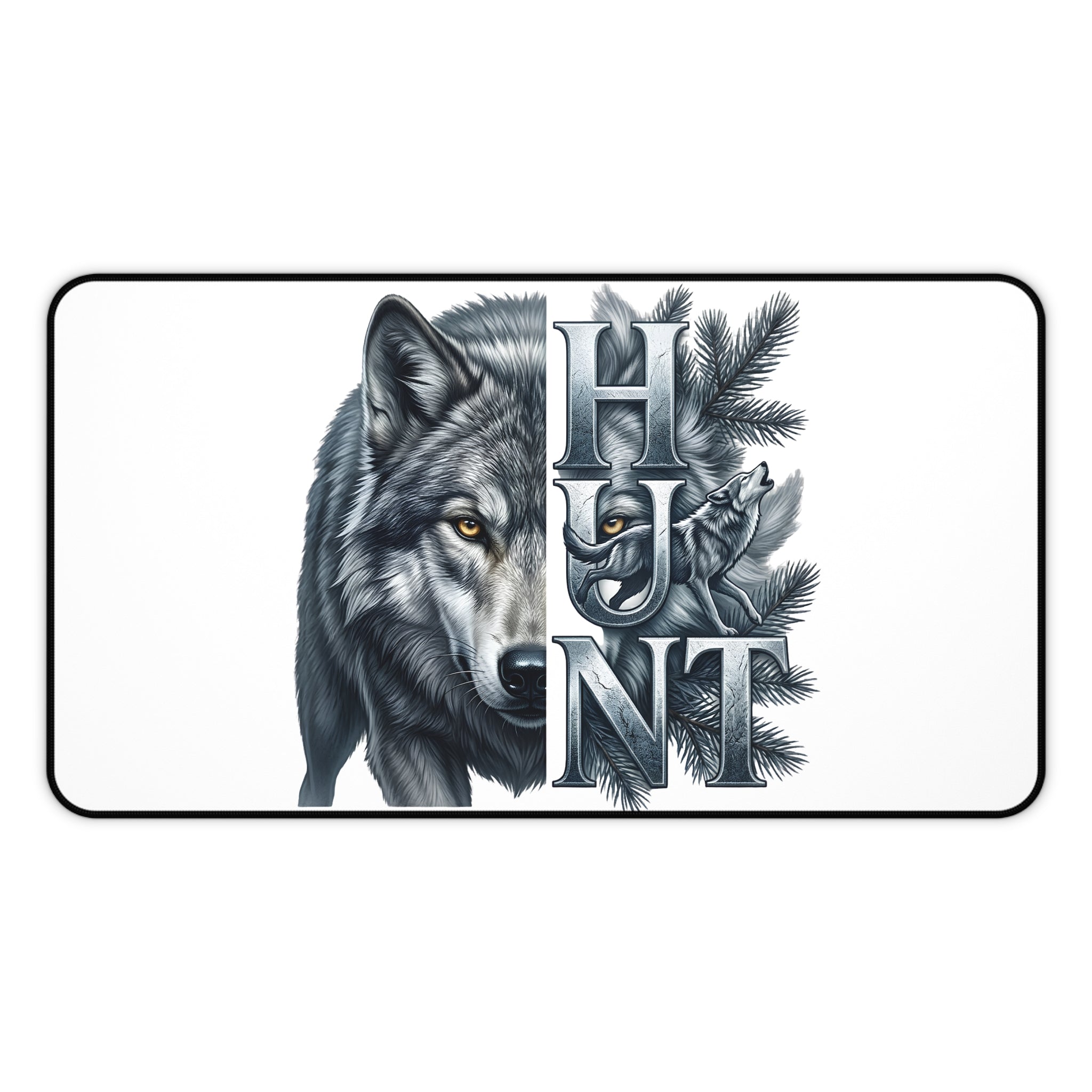 Hunt Wolf Desk Mat — Gaming/Office Mousepad with Wolf Illustration