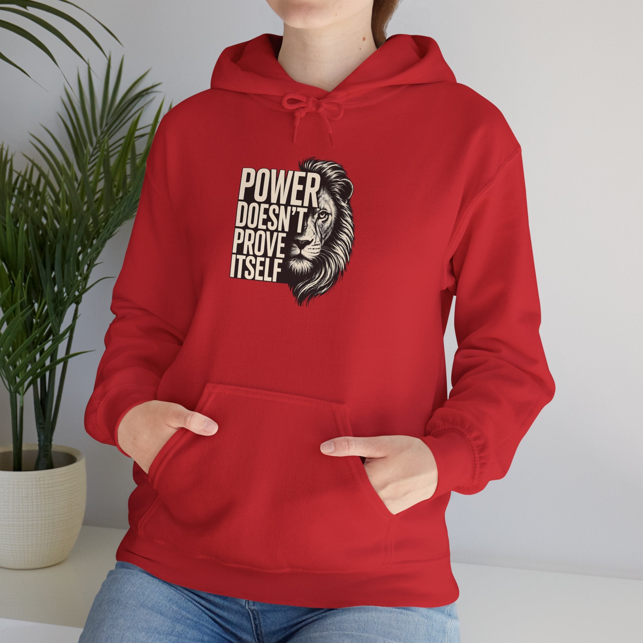 Lion 'Power Doesn't Prove Itself' Hoodie — Inspirational Graphic Sweatshirt