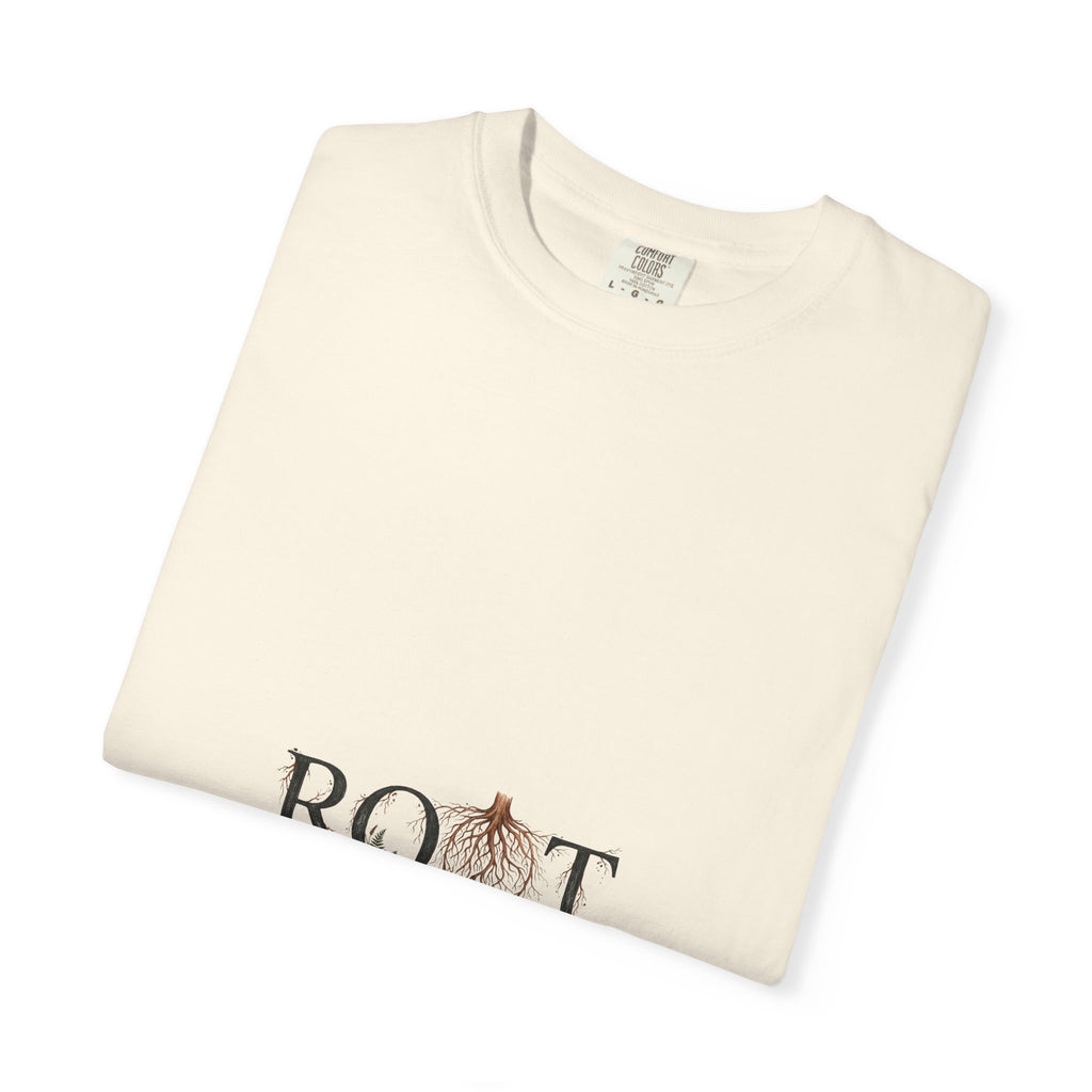 Root Floral Graphic T-Shirt — 'ROOT' Botanical Typography Tee