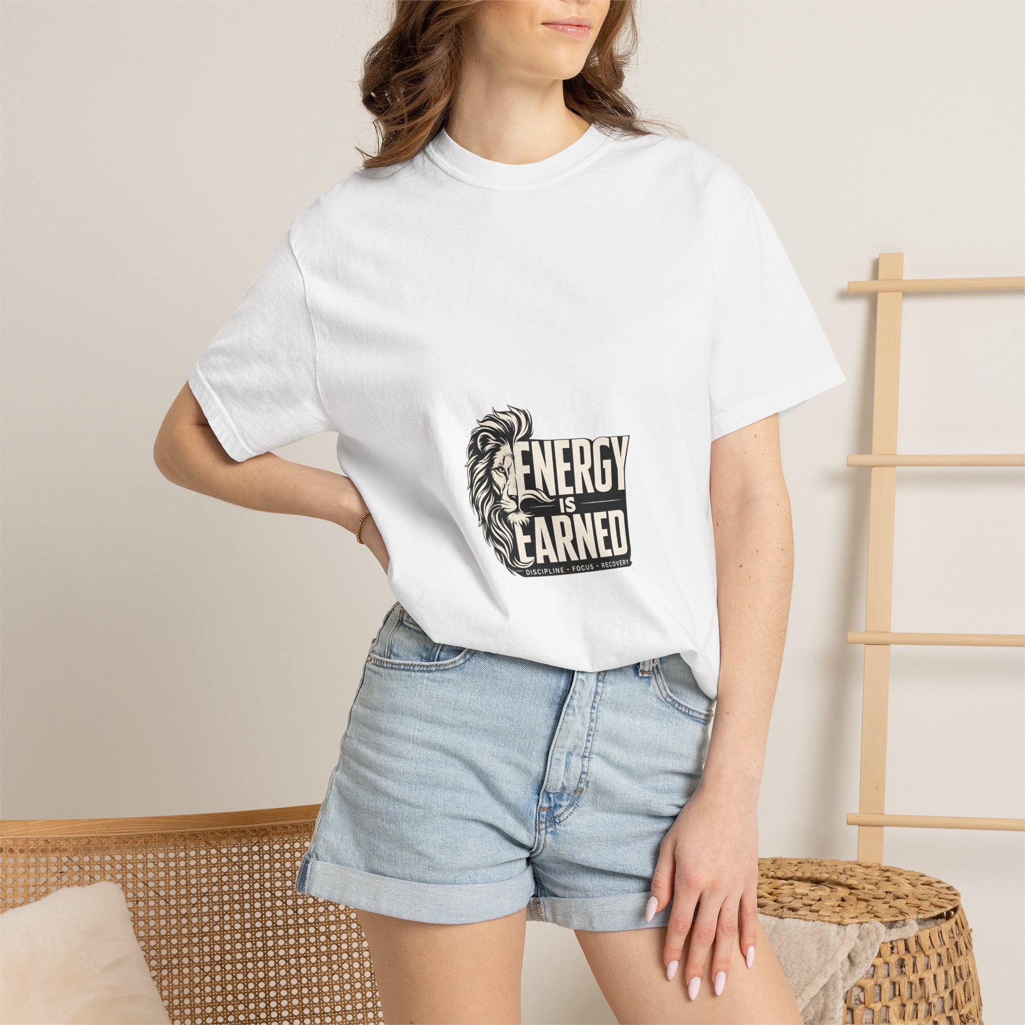 Energy Is Earned T-Shirt — Lion Graphic Motivational Tee