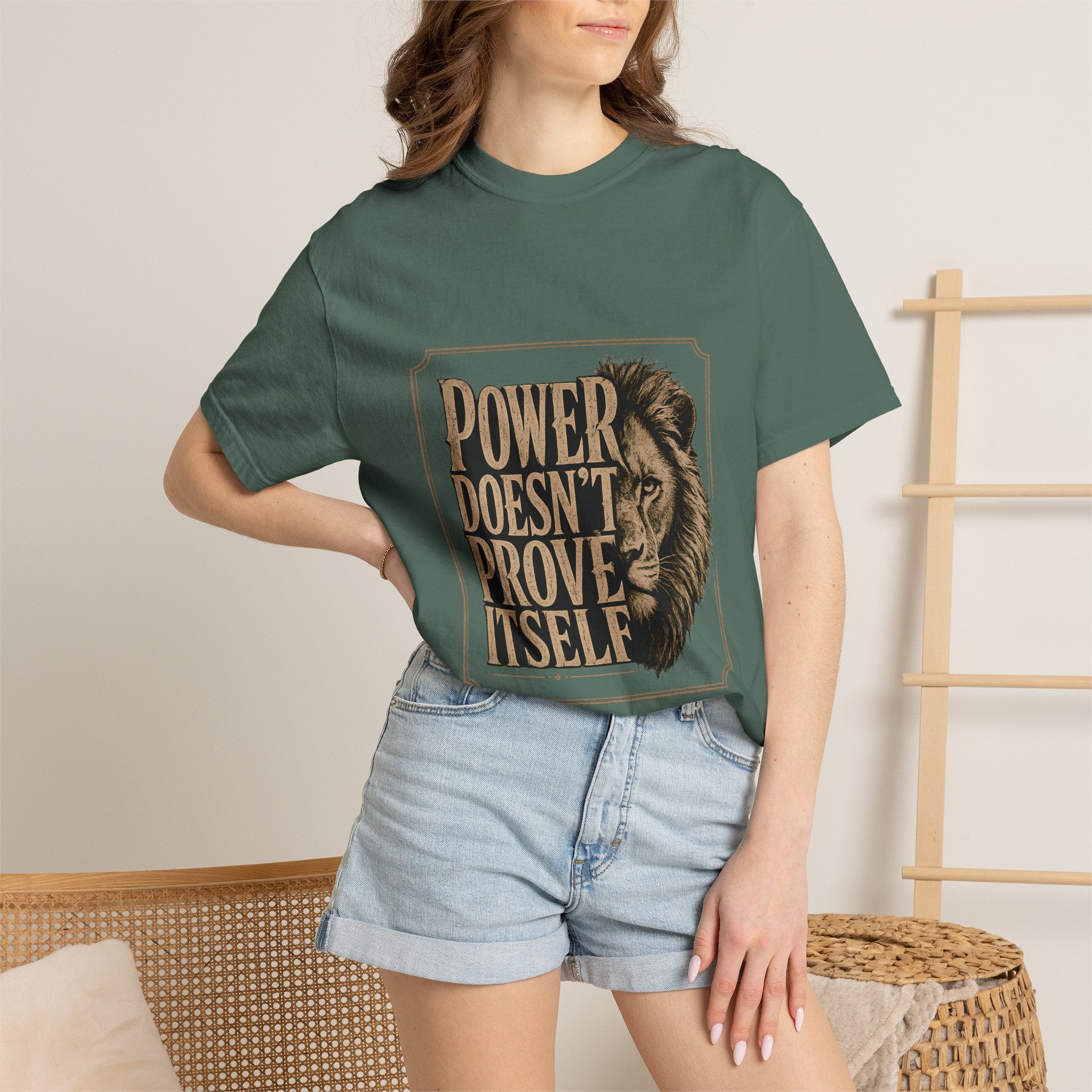 Power Doesn't Prove Itself Lion T-Shirt — Motivational Graphic Tee